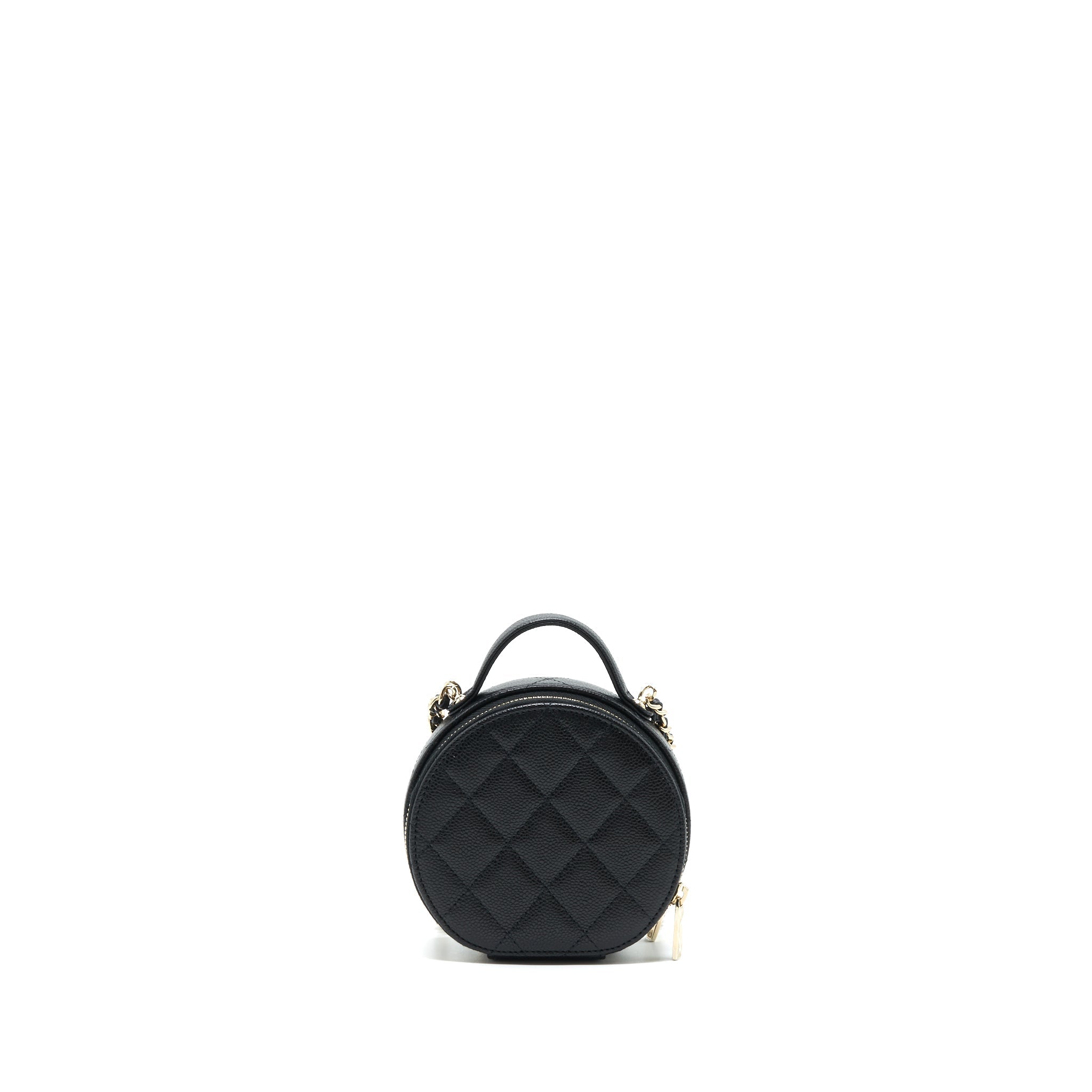CHANEL 22C TOP HANDLE ROUND VANITY BLACK WITH CHAIN CAVIAR LGHW