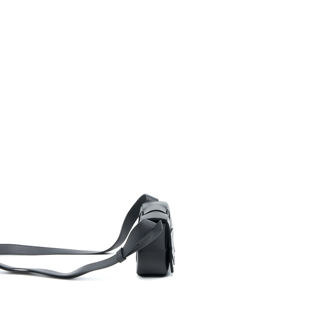 BOTTEGA VENETA MINI CASSETTE INTRECCIATO CROSSBODY BAG BLACK LGHW