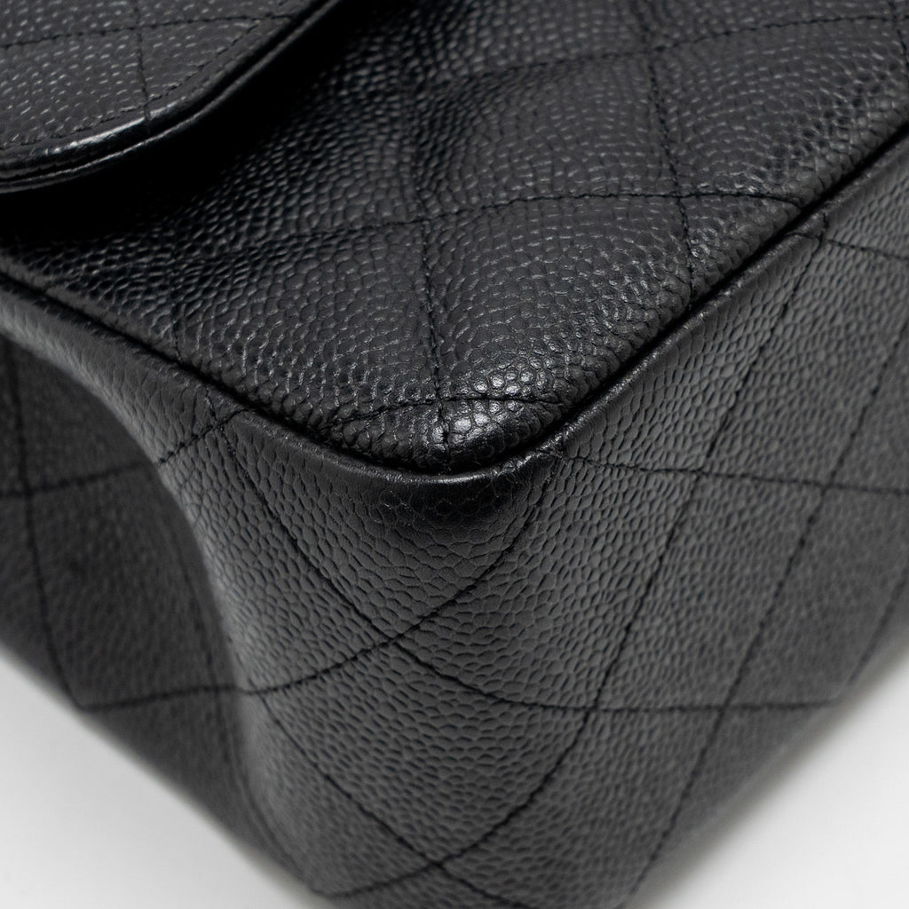 CHANEL JUMBO CLASSIC DOUBLE FLAP BAG CAVIAR BLACK SHW
