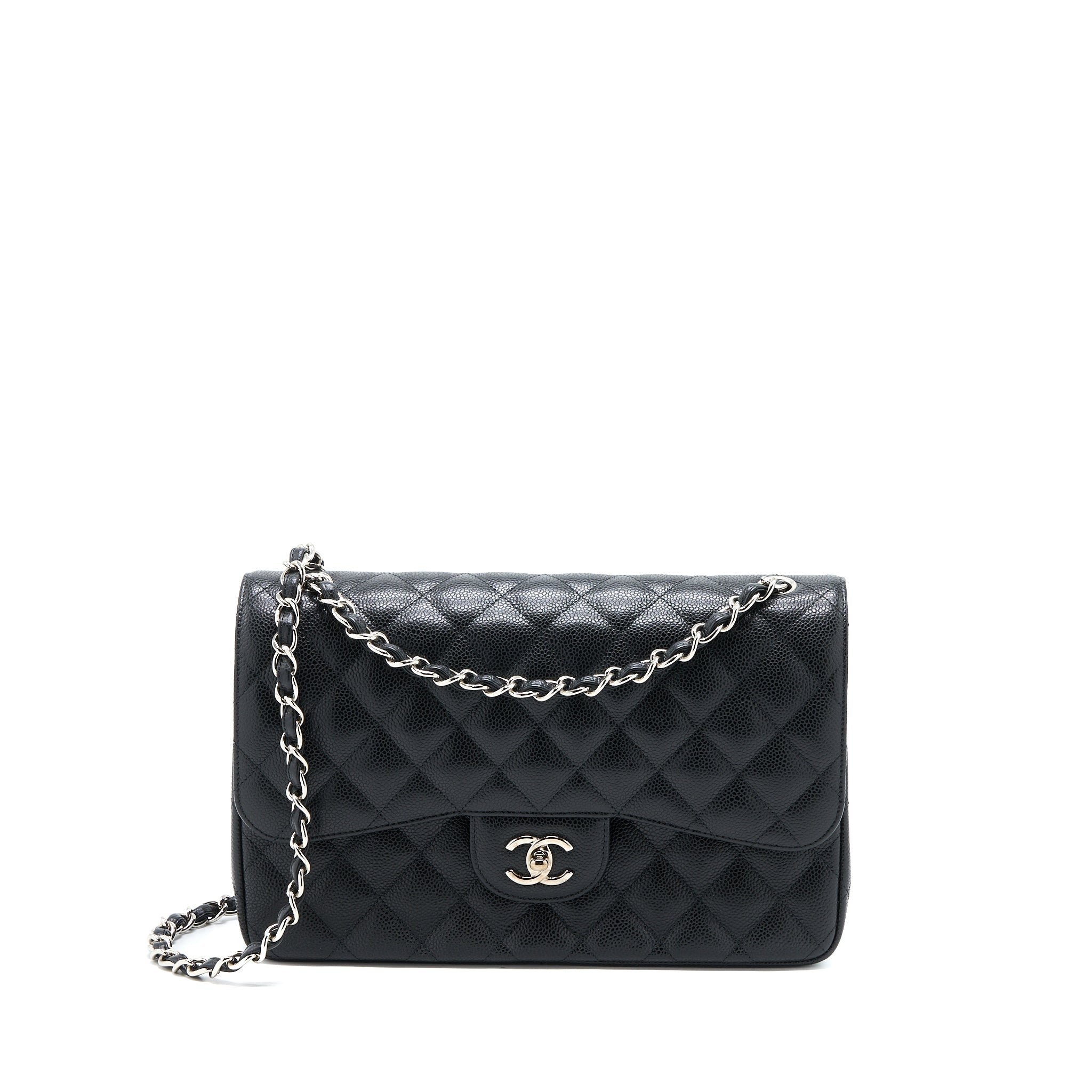 CHANEL JUMBO CLASSIC DOUBLE FLAP BAG CAVIAR BLACK SHW