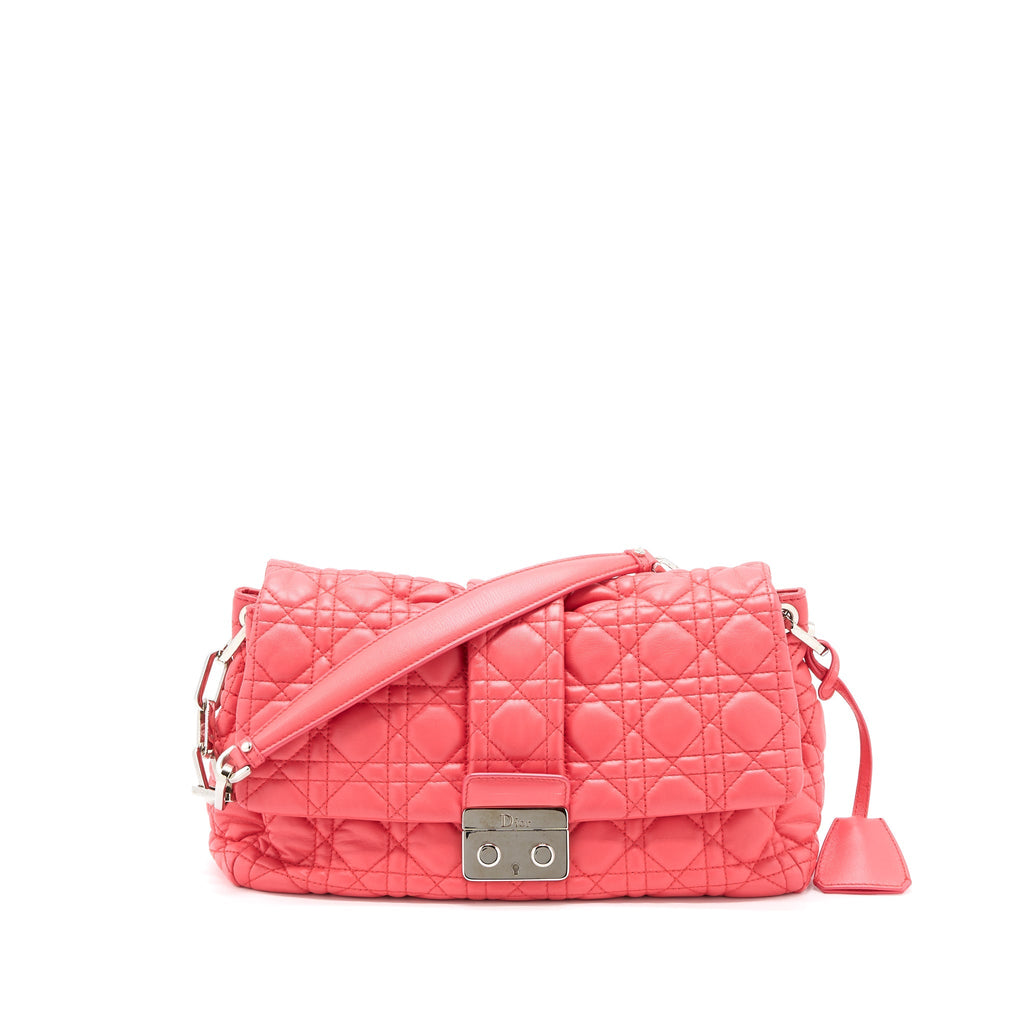 DIOR NEW LOCK FLAP SHOULDER BAG LAMBSKIN RED SHW