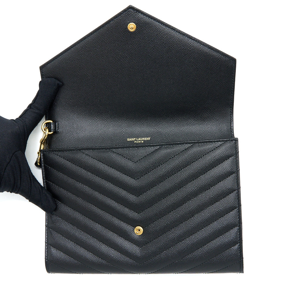 SAINT LAURENT/YSL ENVELOP CLUTCH GRAINED CALFSKIN BLACK GHW