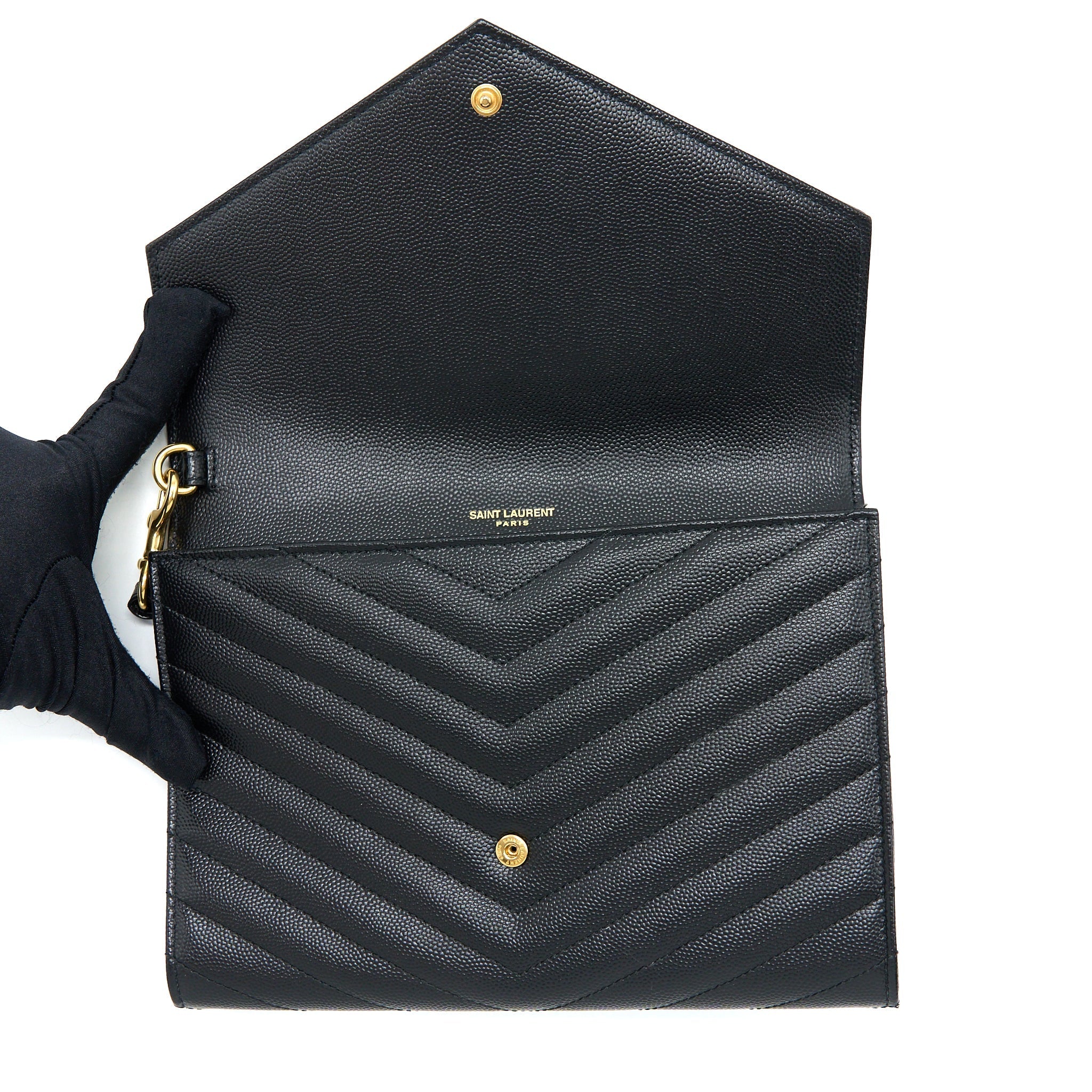 SAINT LAURENT/YSL ENVELOP CLUTCH GRAINED CALFSKIN BLACK GHW