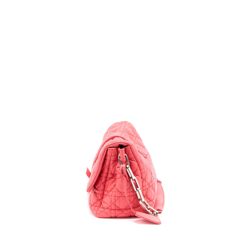 DIOR NEW LOCK FLAP SHOULDER BAG LAMBSKIN RED SHW