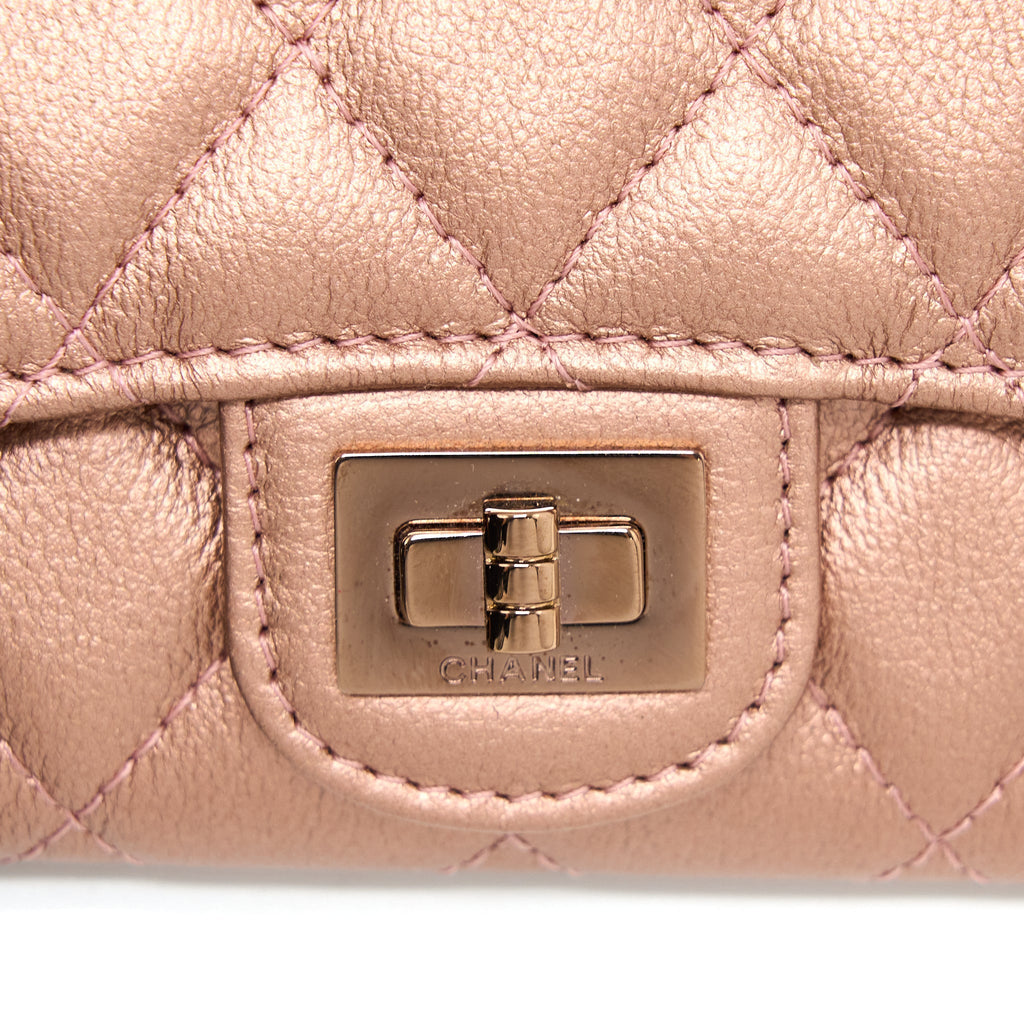 CHANEL 2.55 REISSUE FLAP CARD HOLDER METALLIC GRAINED CALFSKIN ROSE GOLD RGHW