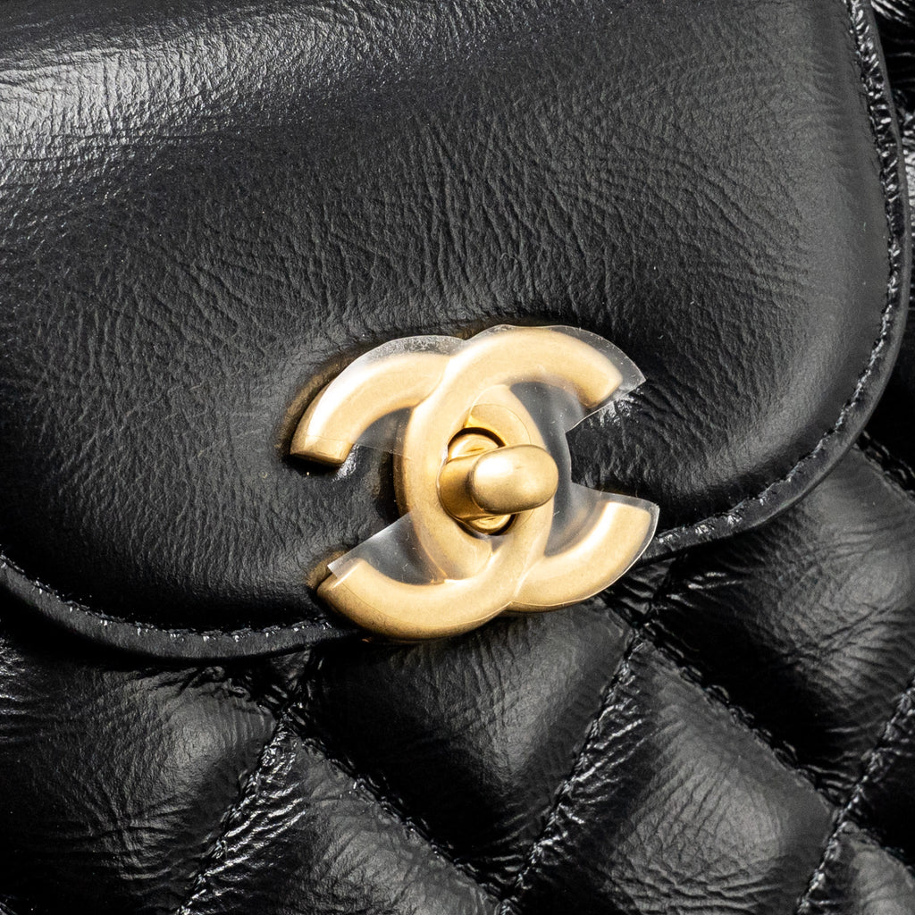 CHANEL MINI KELLY SHOPPING TOTE BAG CALFSKIN BLACK GHW (MICROCHIP)
