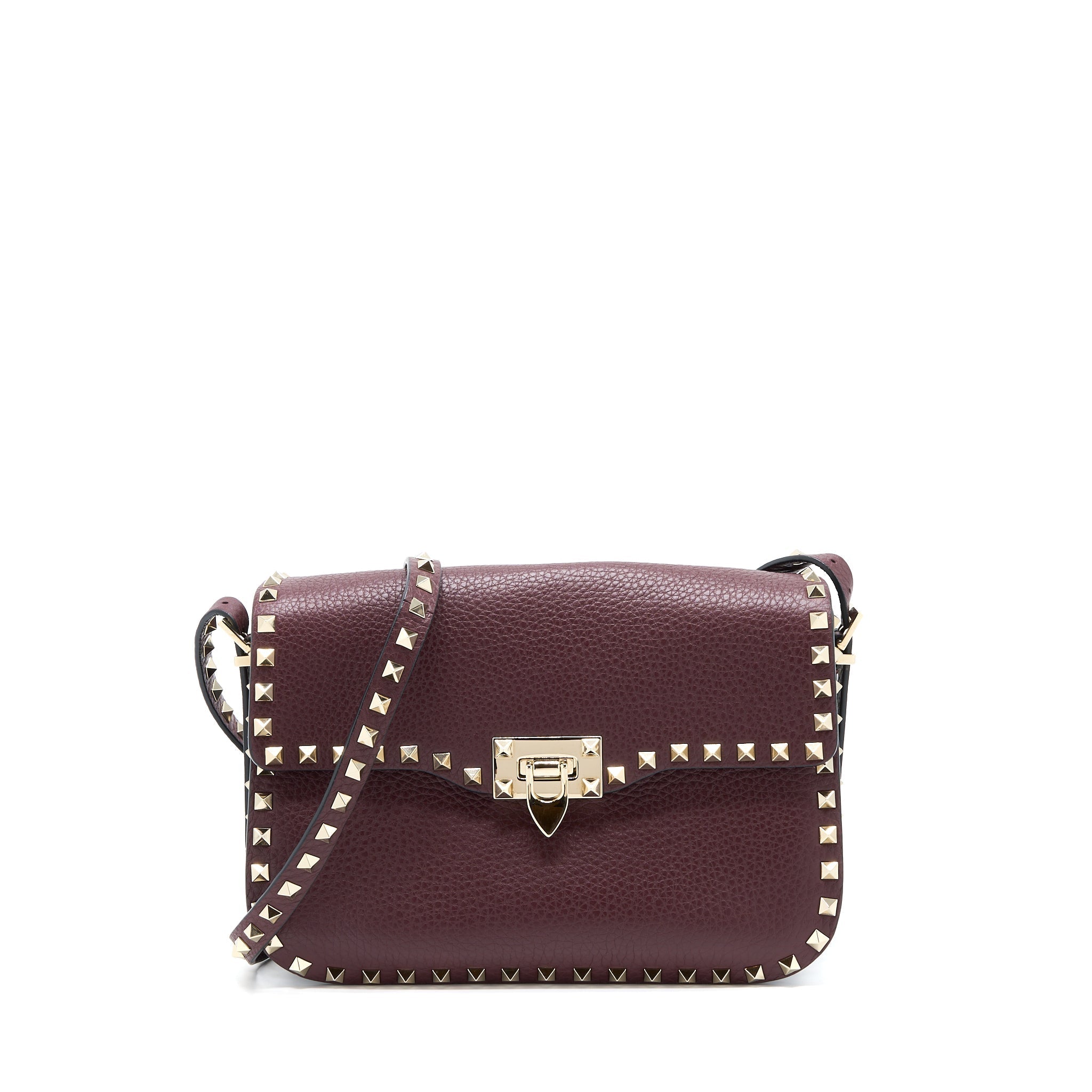VALENTINO ROCKSTUD FLAP CROSSBODY BAG DARK RED LGHW