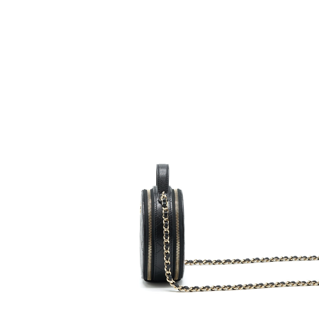 CHANEL 22C TOP HANDLE MINI ROUND VANITY ON CHAIN CAVIAR BLACK LGHW