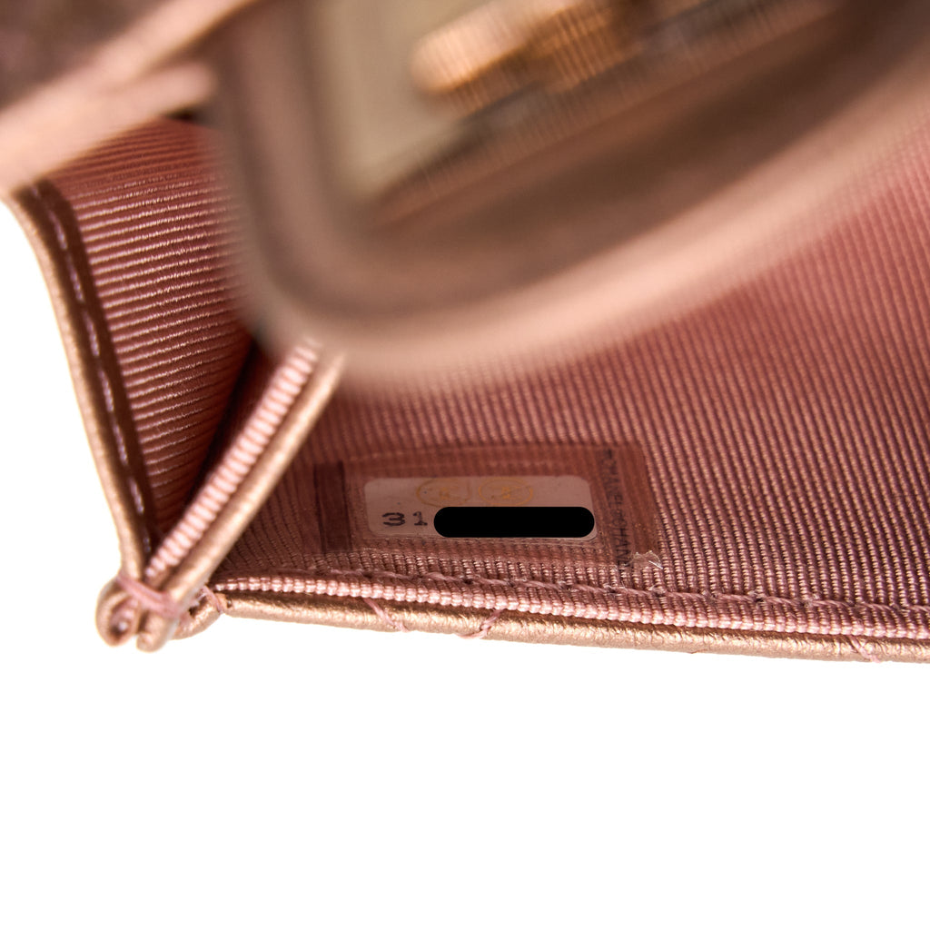 CHANEL 2.55 REISSUE FLAP CARD HOLDER METALLIC GRAINED CALFSKIN ROSE GOLD RGHW