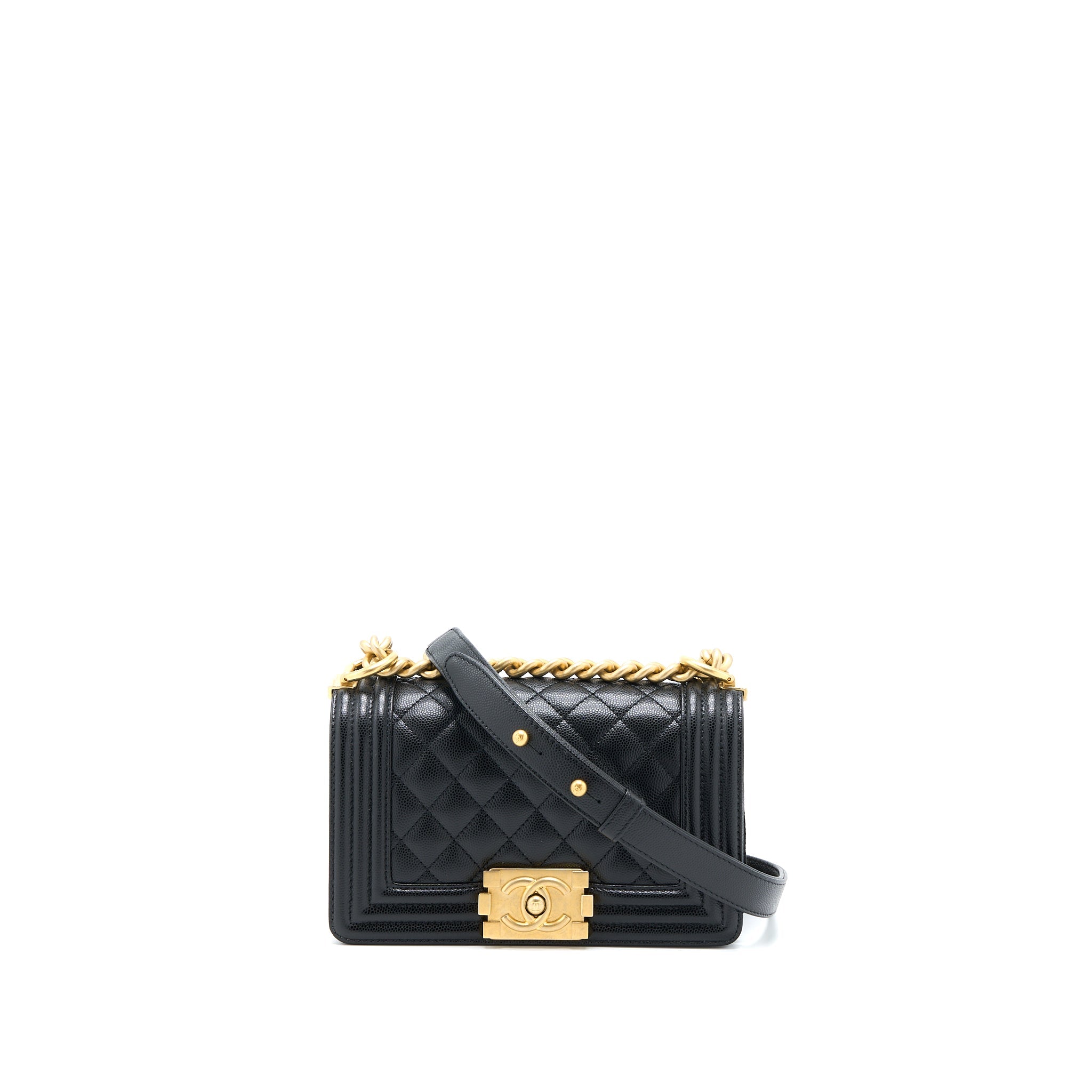 CHANEL SMALL BOY BAG CAVIAR BLACK GHW (MICROCHIP)