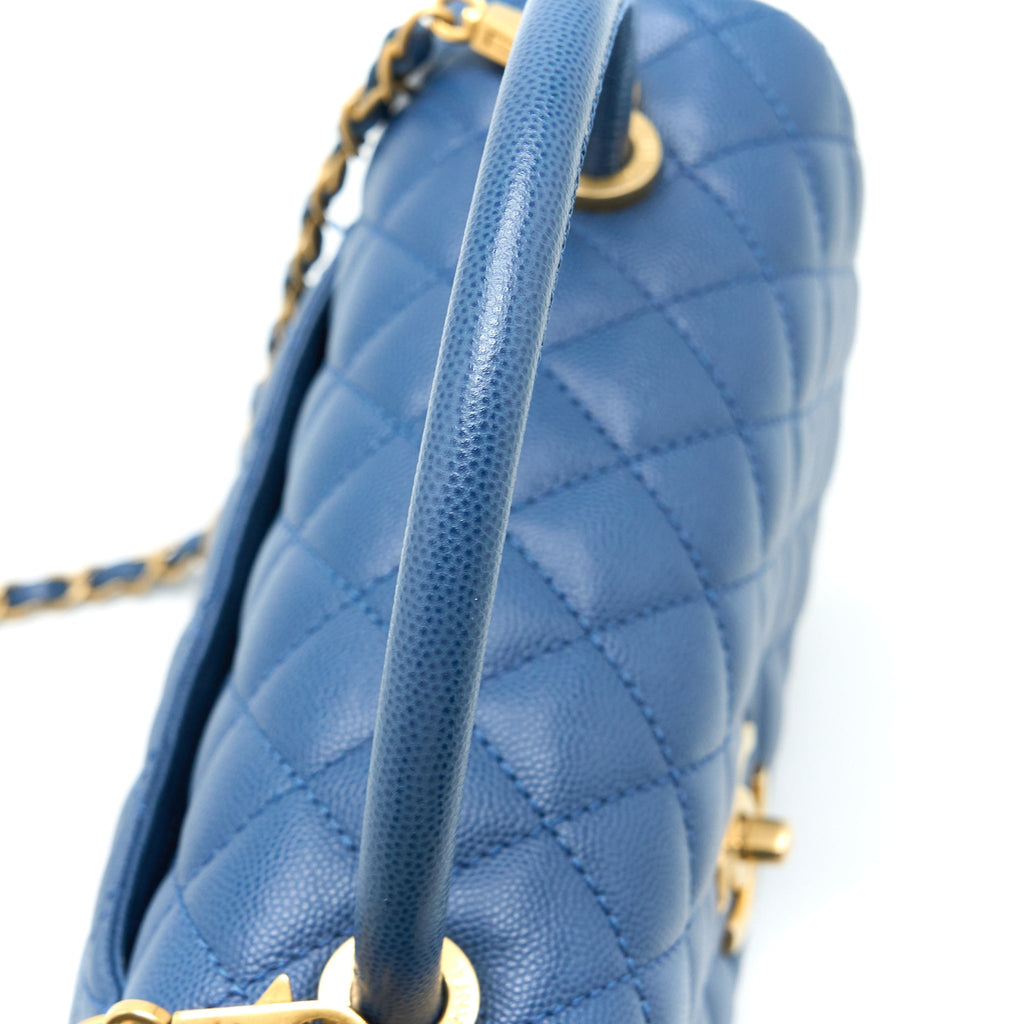 CHANEL MEDIUM COCO HANDLE FLAP BAG CAVIAR BLUE GHW