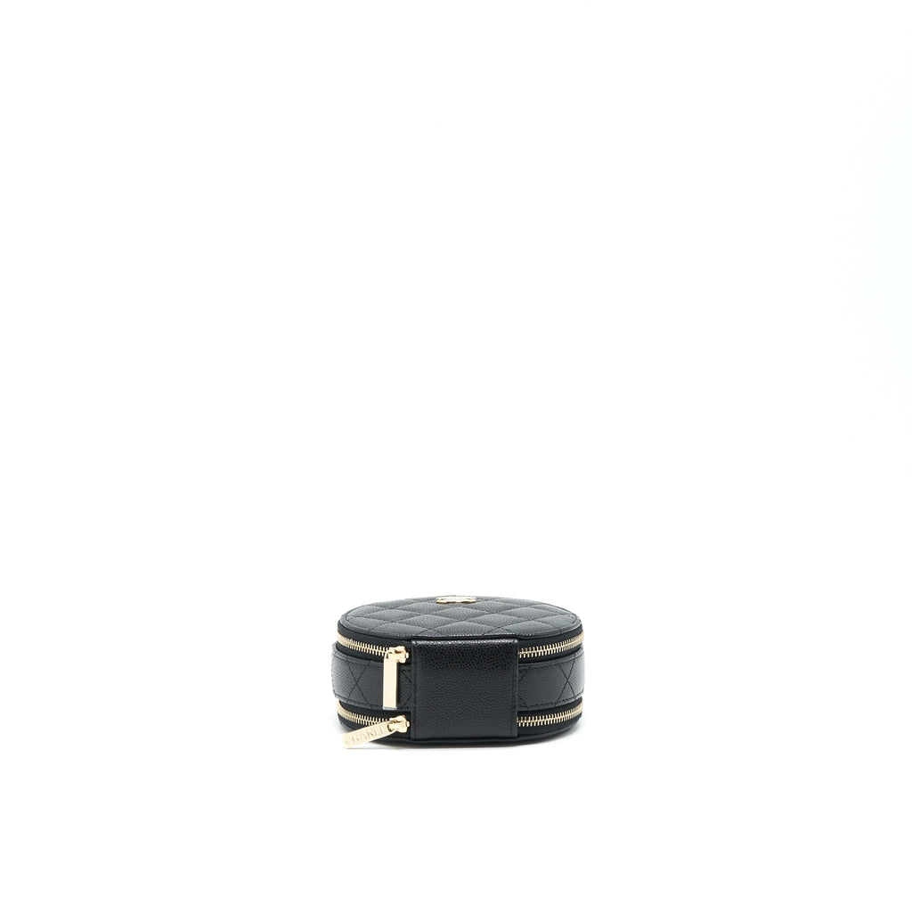 CHANEL 22C TOP HANDLE MINI ROUND VANITY ON CHAIN CAVIAR BLACK LGHW