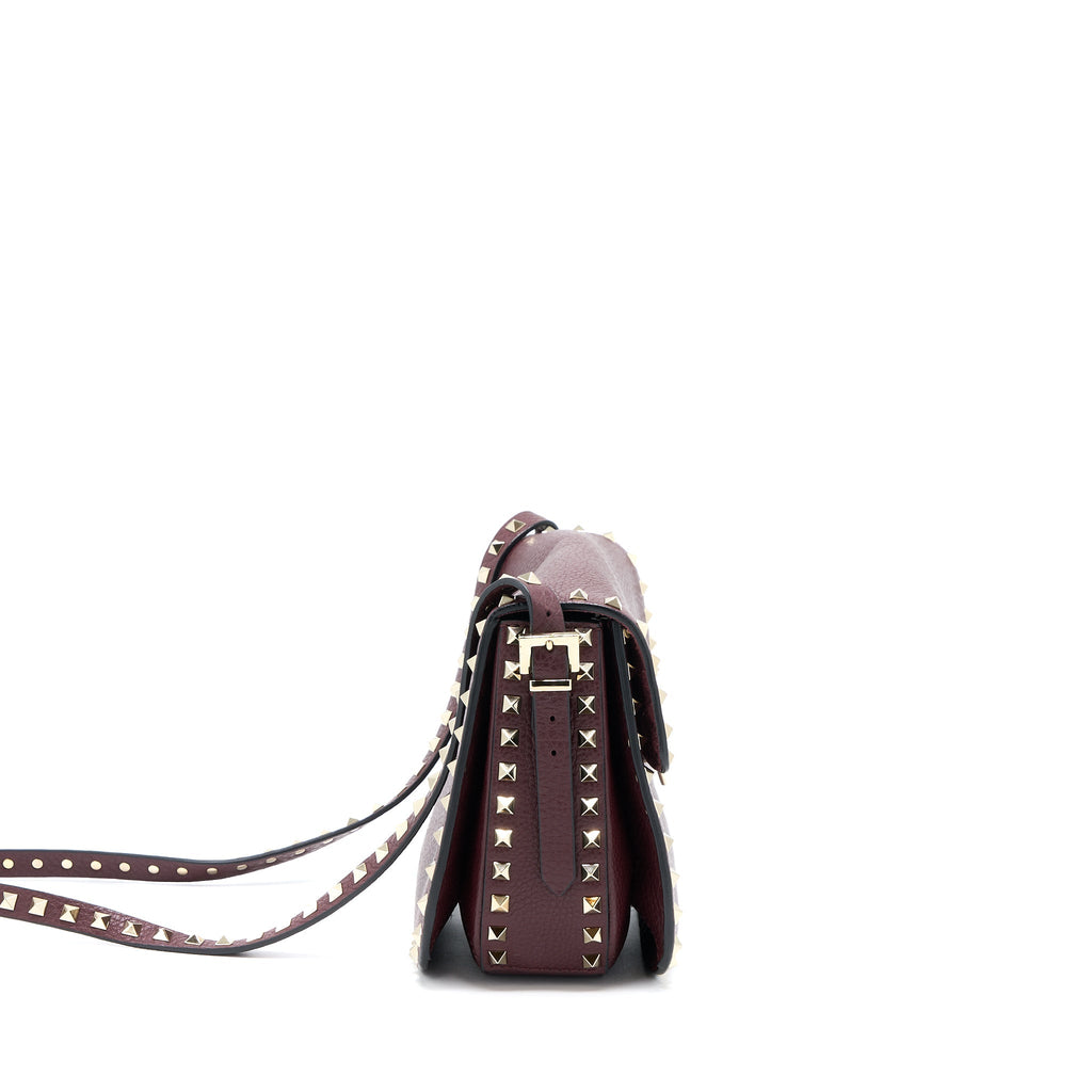 VALENTINO ROCKSTUD FLAP CROSSBODY BAG DARK RED LGHW