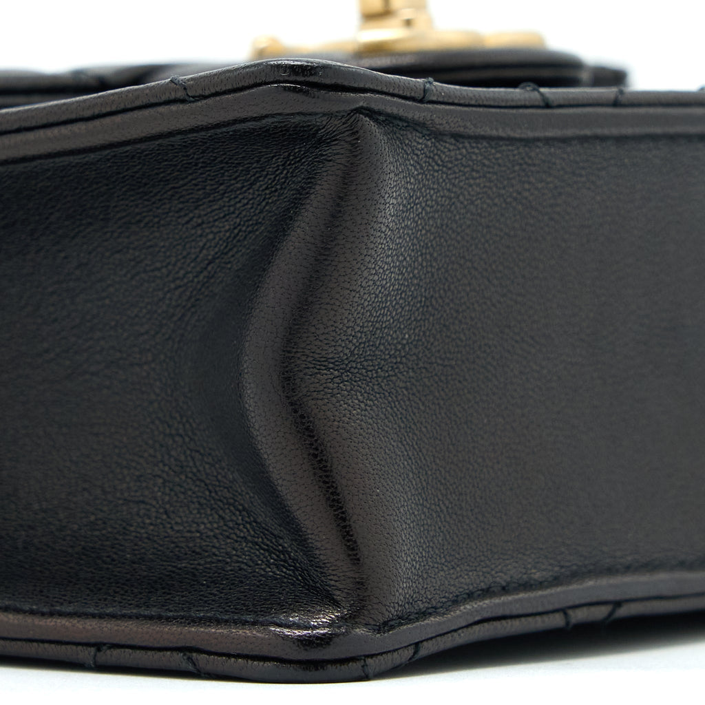 CHANEL VERTICAL PEARL FLAP BAG GOATSKIN BLACK GHW