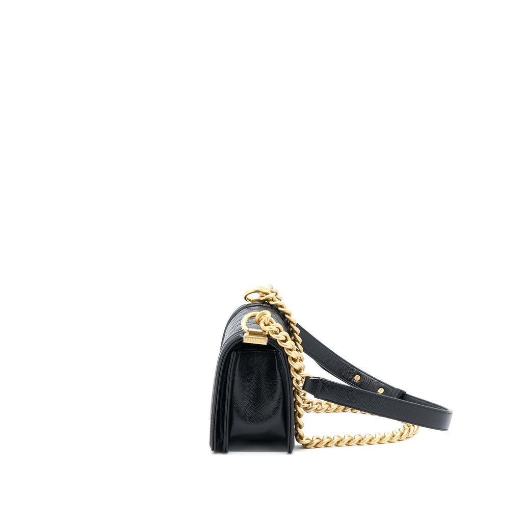 CHANEL SMALL BOY BAG CAVIAR BLACK GHW (MICROCHIP)