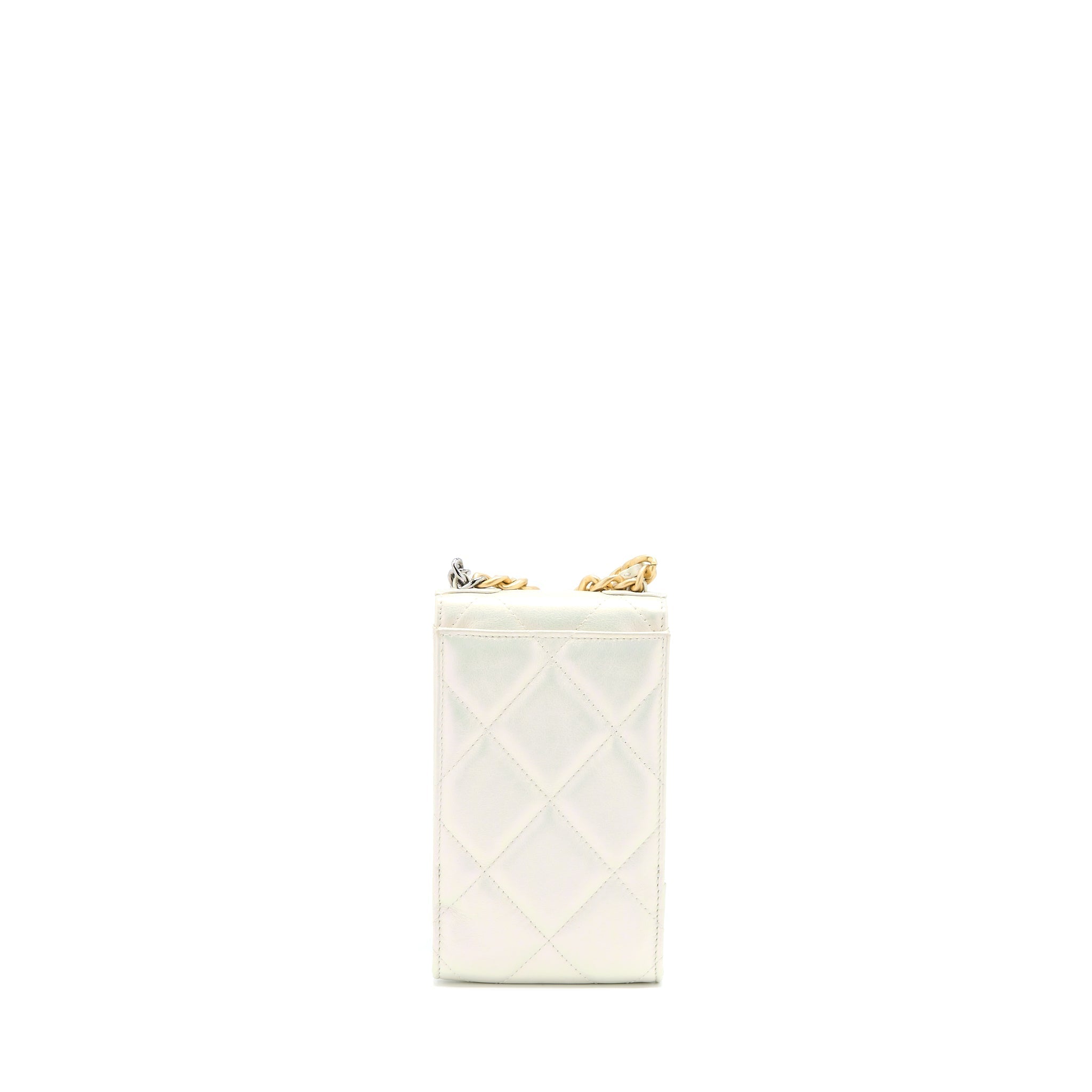 CHANEL 19 PHONE POUCH WITH CHAIN IRIDESCENT WHITE GHW