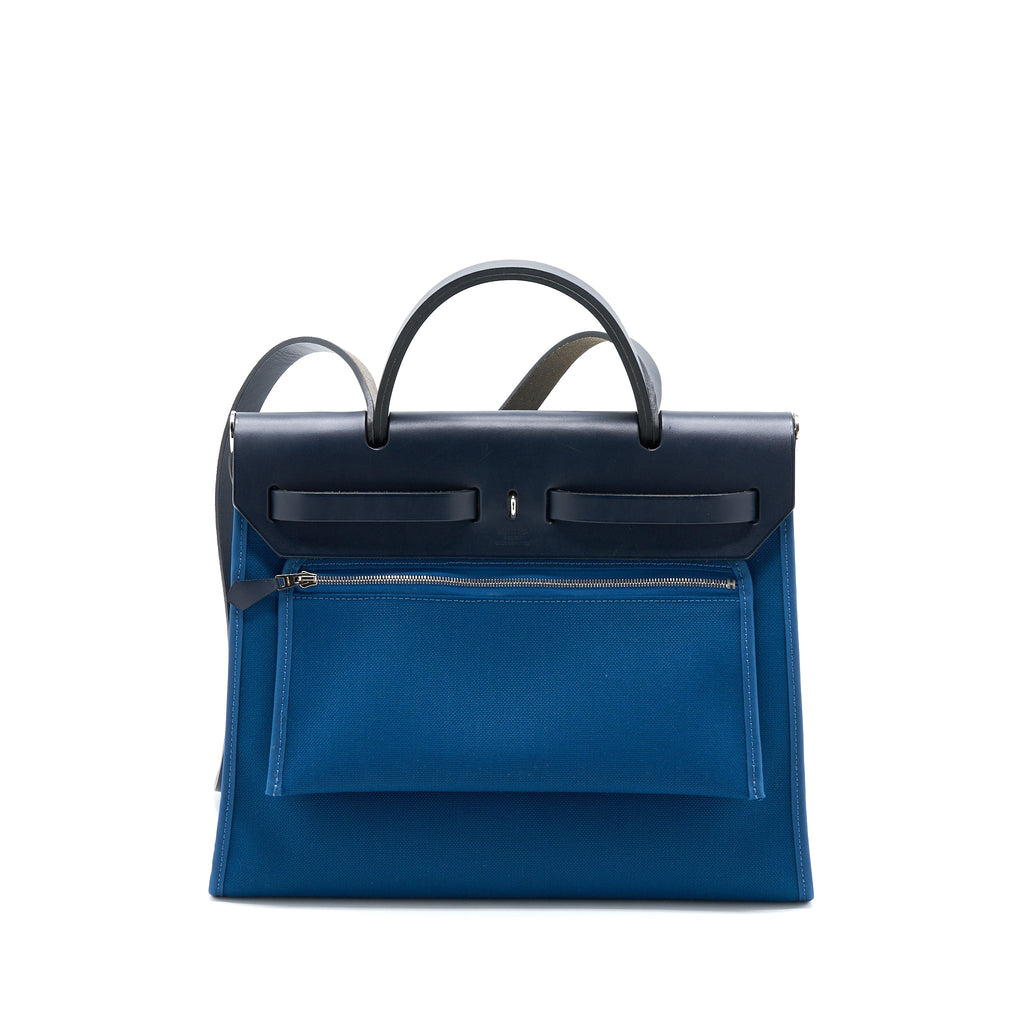 HERMES HERBAG ZIP 31 BAG CANVAS DARK BLUE SHW