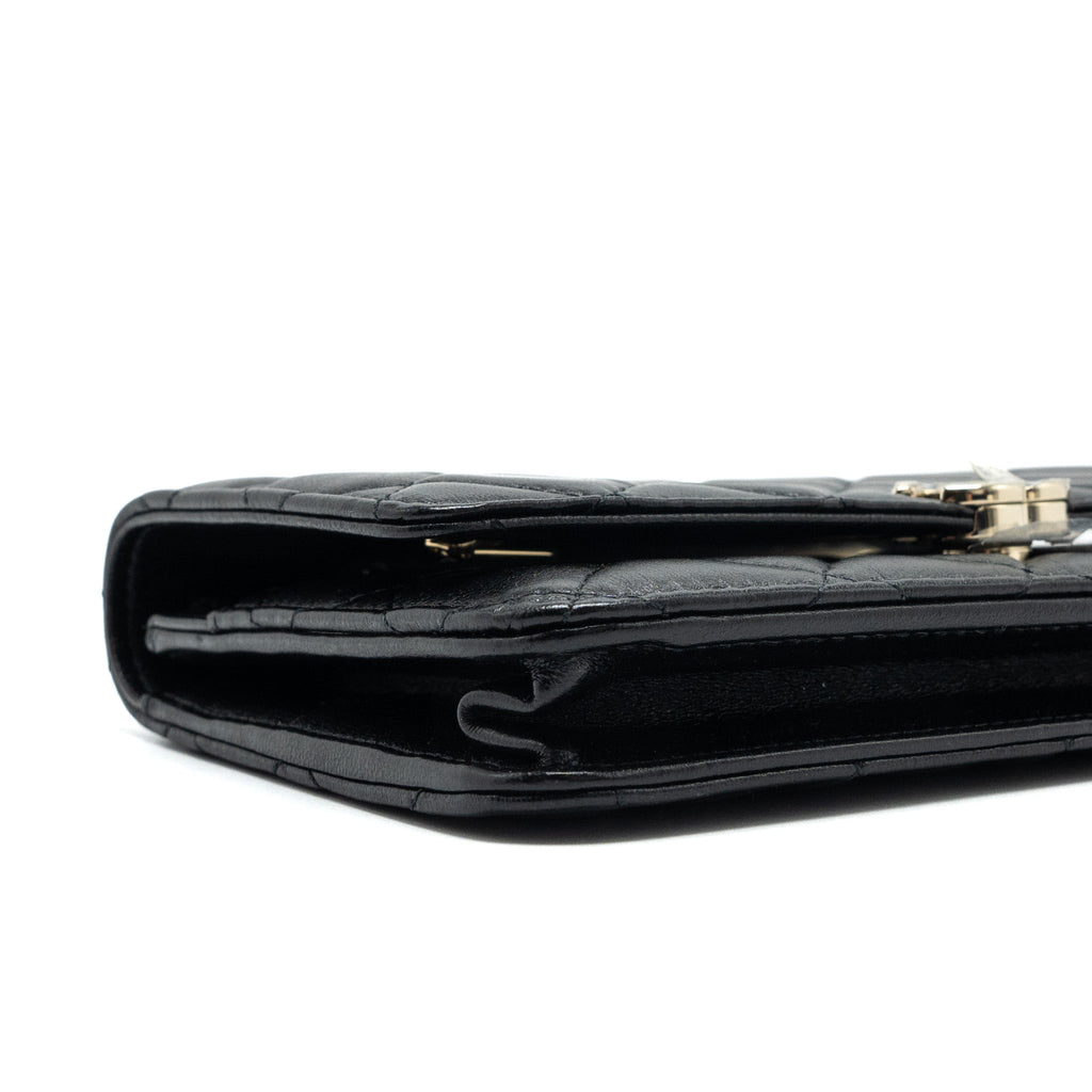 CHANEL LEATHER TOP HANDLE WALLET ON CHAIN LAMBSKIN BLACK LGHW (MICROCHIP)