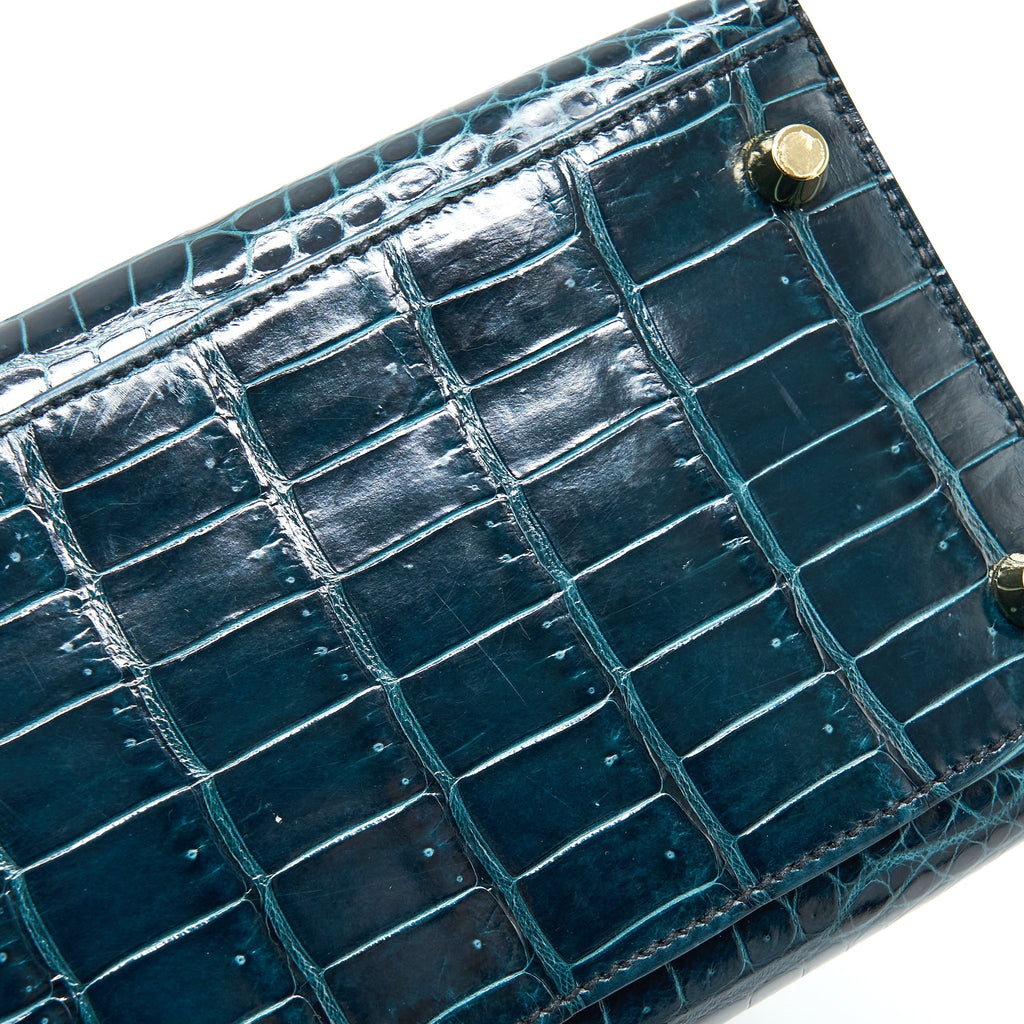 HERMES KELLY 28 CROCODILE POROUS KISSES V0 VERT ROUSSEAU GHW