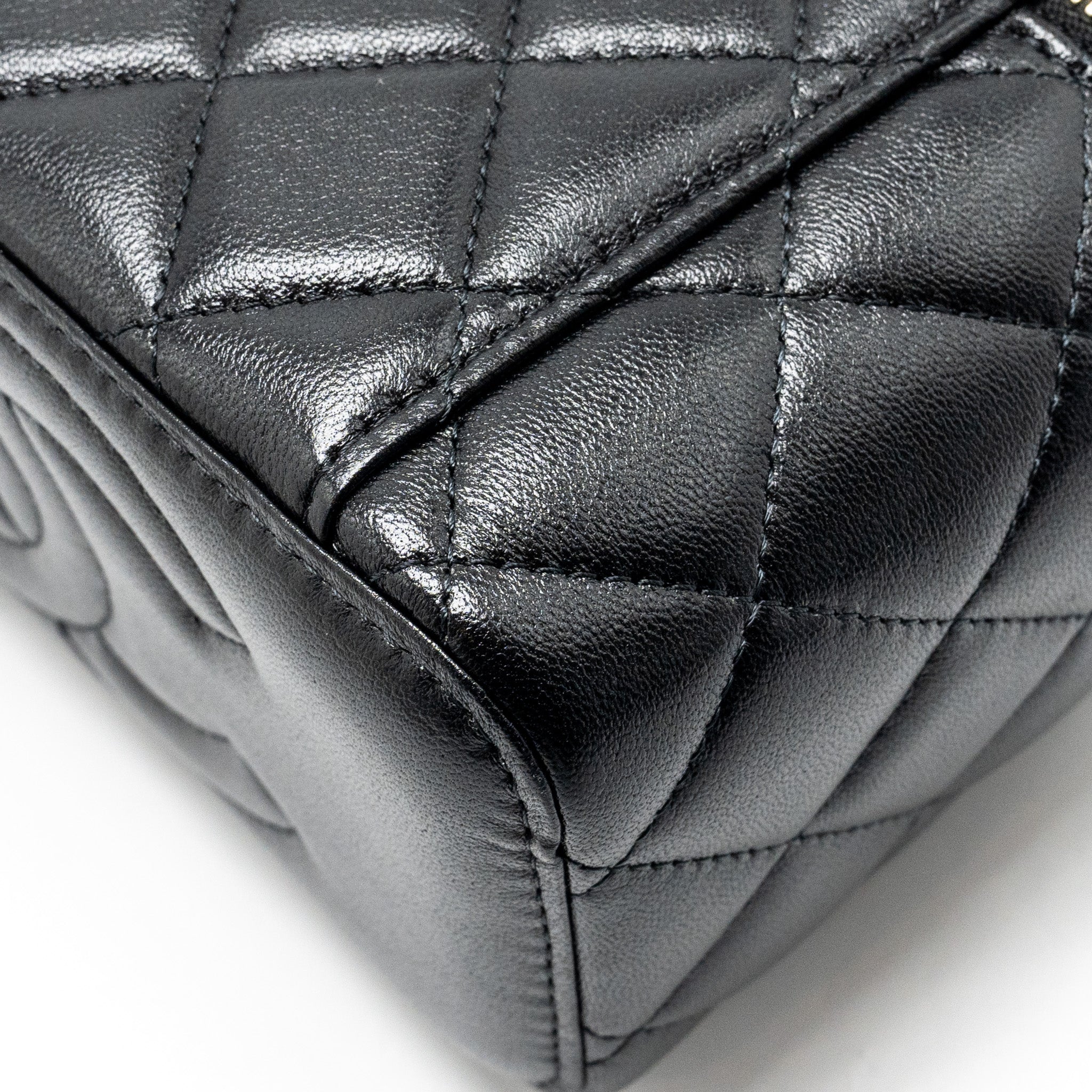 CHANEL TOP HANDLE LONG VANITY CASE LAMBSKIN BLACK LGHW (MICROCHIP)