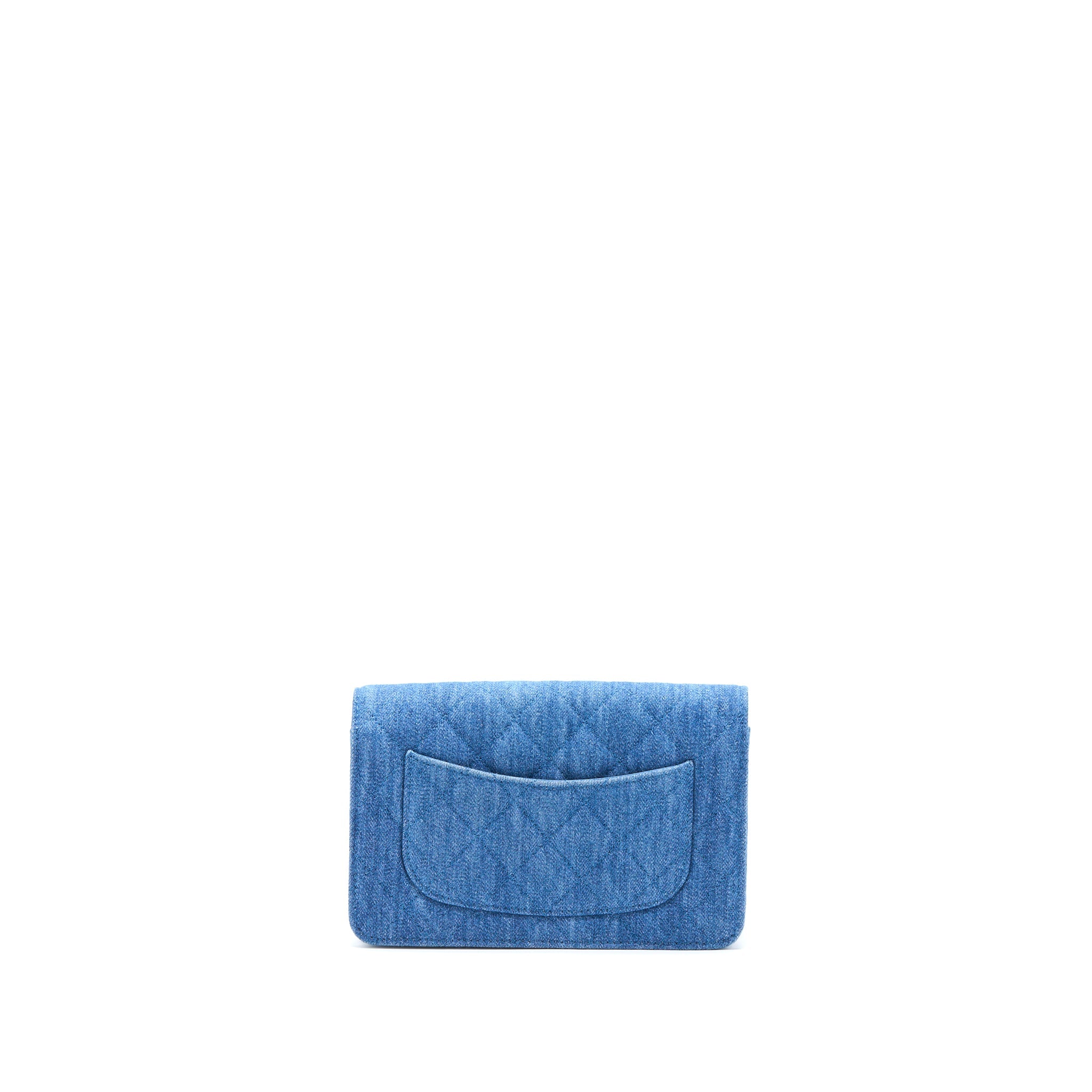 CHANEL PEARL CRUSH WALLET ON CHAIN DENIM LIGHT BLUE GHW (MICROCHIP)