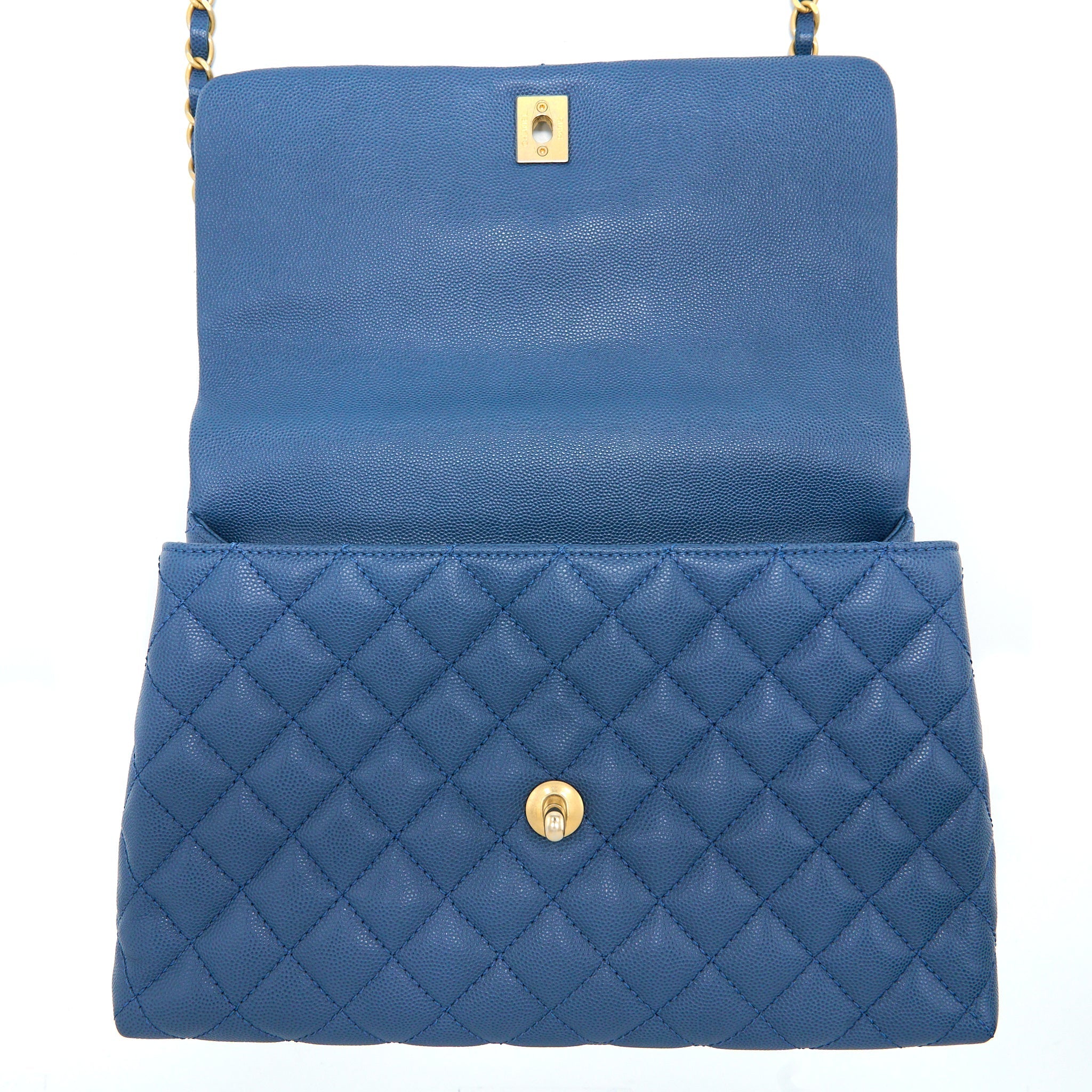 CHANEL MEDIUM COCO HANDLE FLAP BAG CAVIAR BLUE GHW