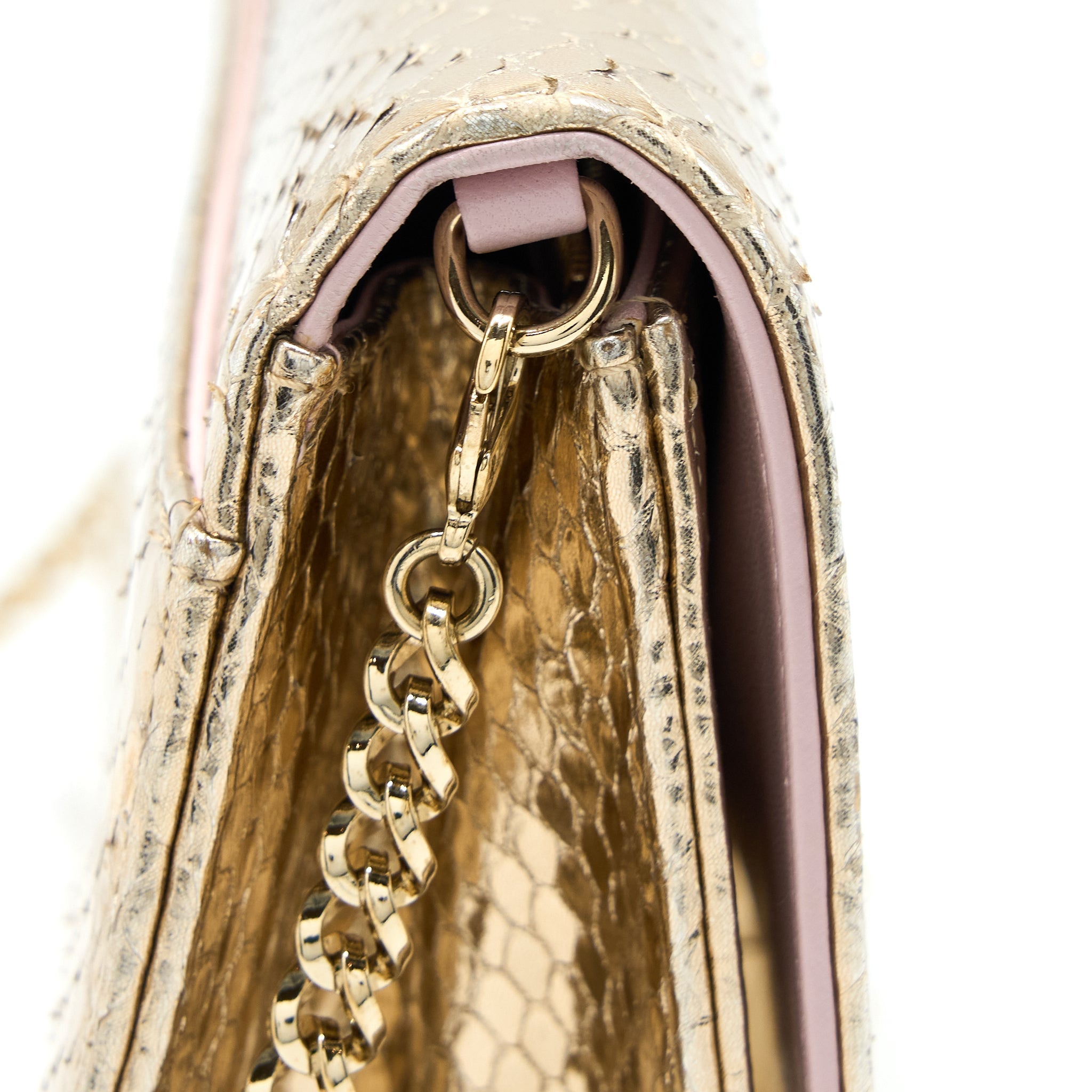 DIOR FLAP BAG WITH CHAIN PYTHON GOLD LGHW