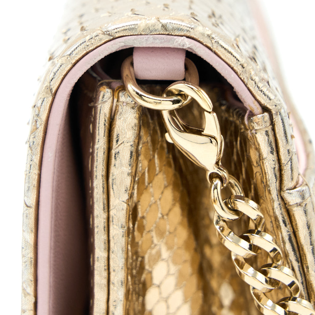 DIOR FLAP BAG WITH CHAIN PYTHON GOLD LGHW