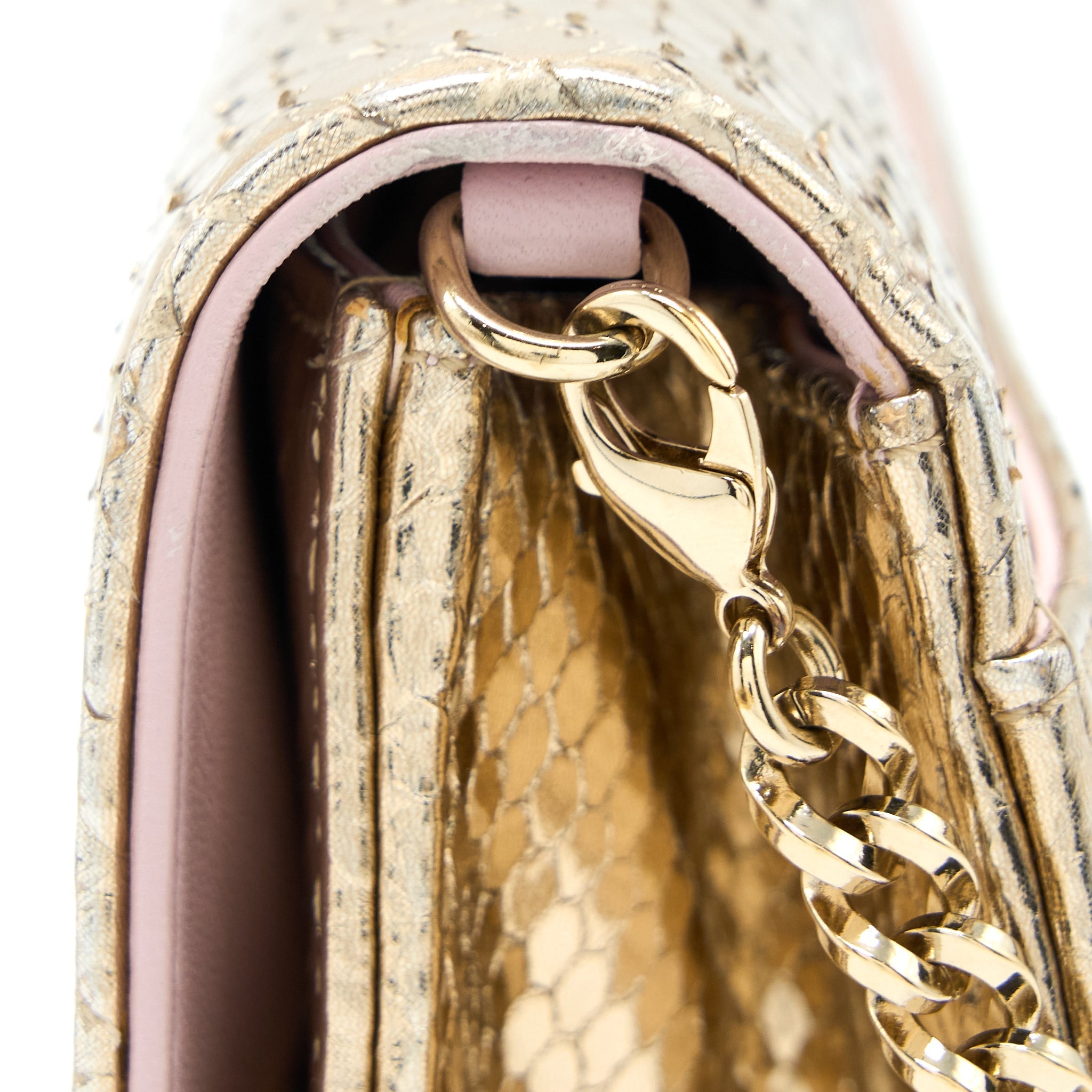 DIOR FLAP BAG WITH CHAIN PYTHON GOLD LGHW