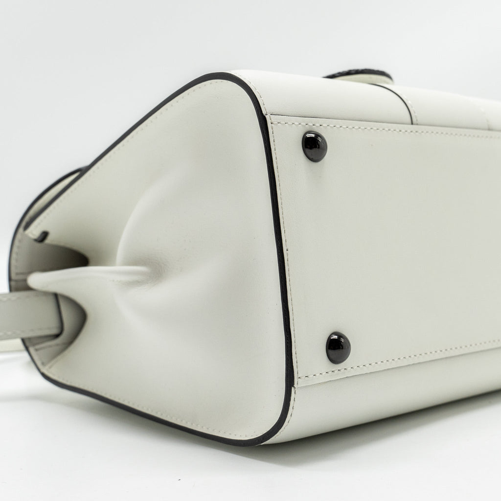 DELVAUX MINI BRILLIANT BAG CALFSKIN/GALUCHAT WHITE/BLACK WITH BLACK HARDWARE
