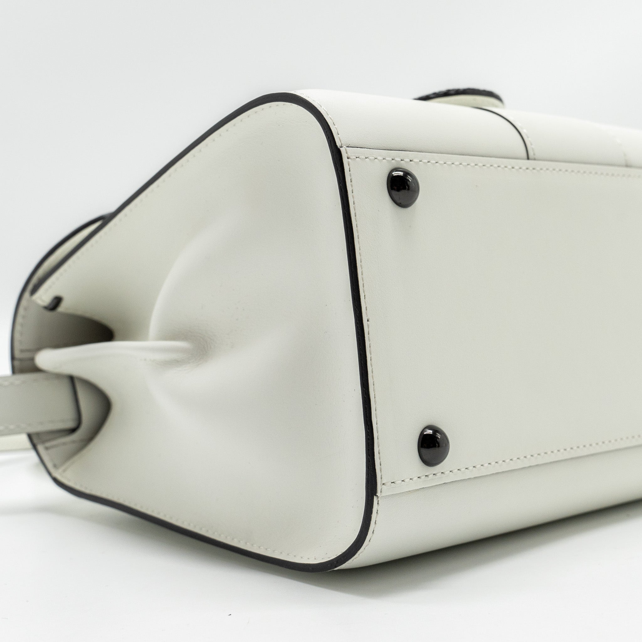 DELVAUX MINI BRILLIANT BAG CALFSKIN/GALUCHAT WHITE/BLACK WITH BLACK HARDWARE
