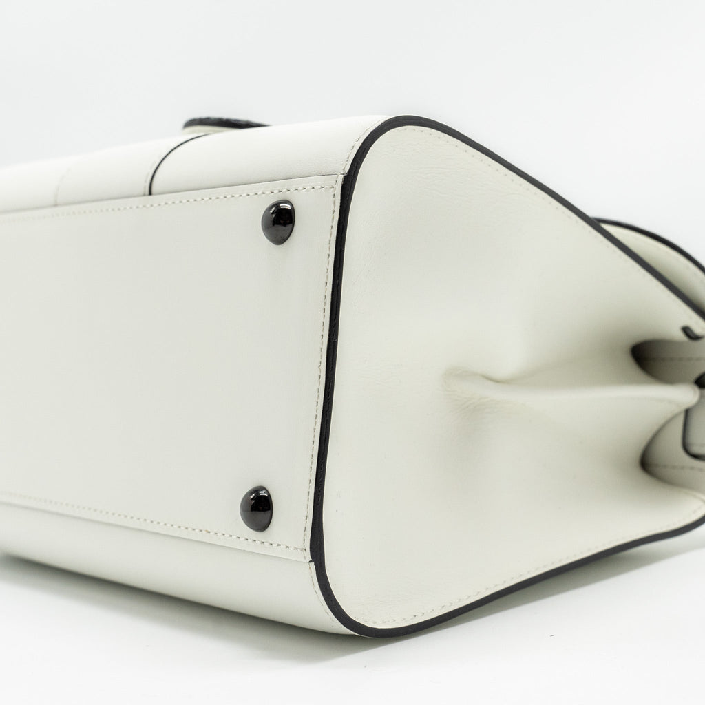 DELVAUX MINI BRILLIANT BAG CALFSKIN/GALUCHAT WHITE/BLACK WITH BLACK HARDWARE