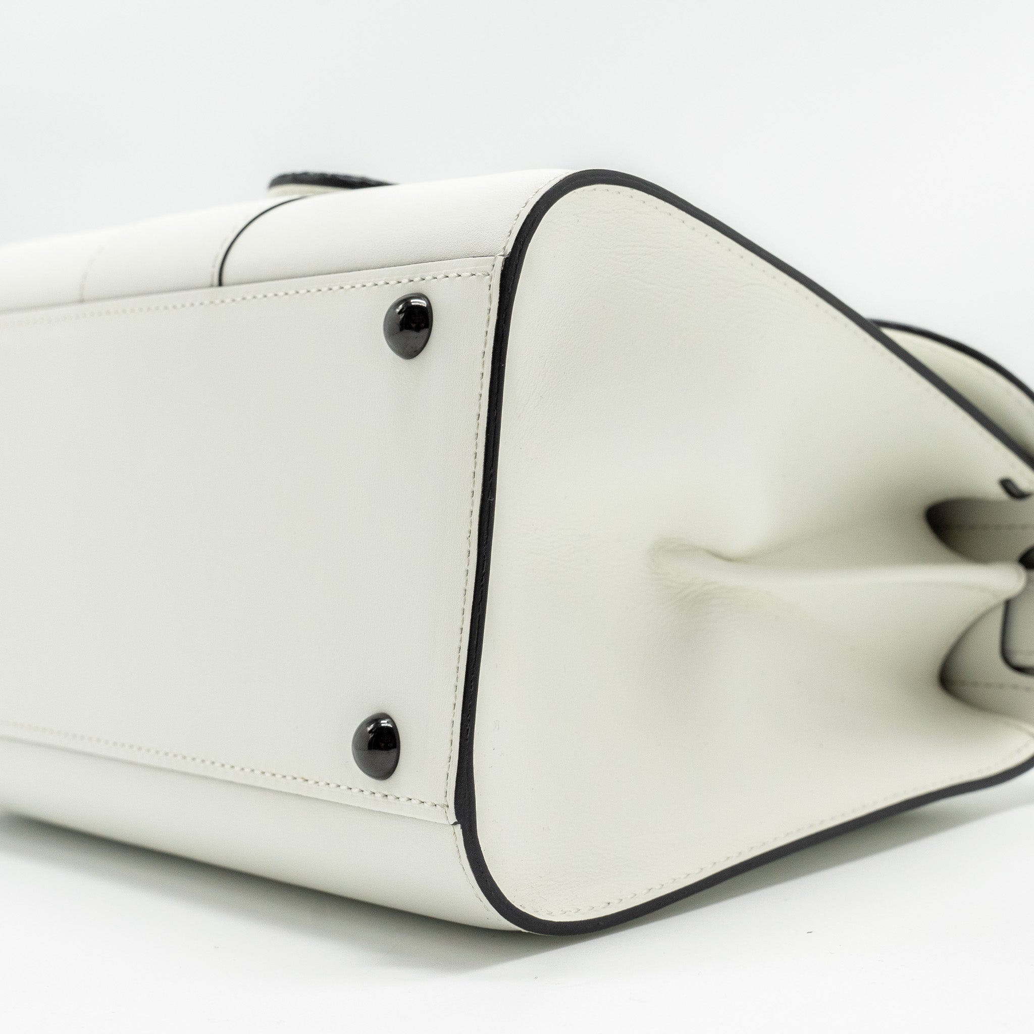 DELVAUX MINI BRILLIANT BAG CALFSKIN/GALUCHAT WHITE/BLACK WITH BLACK HARDWARE