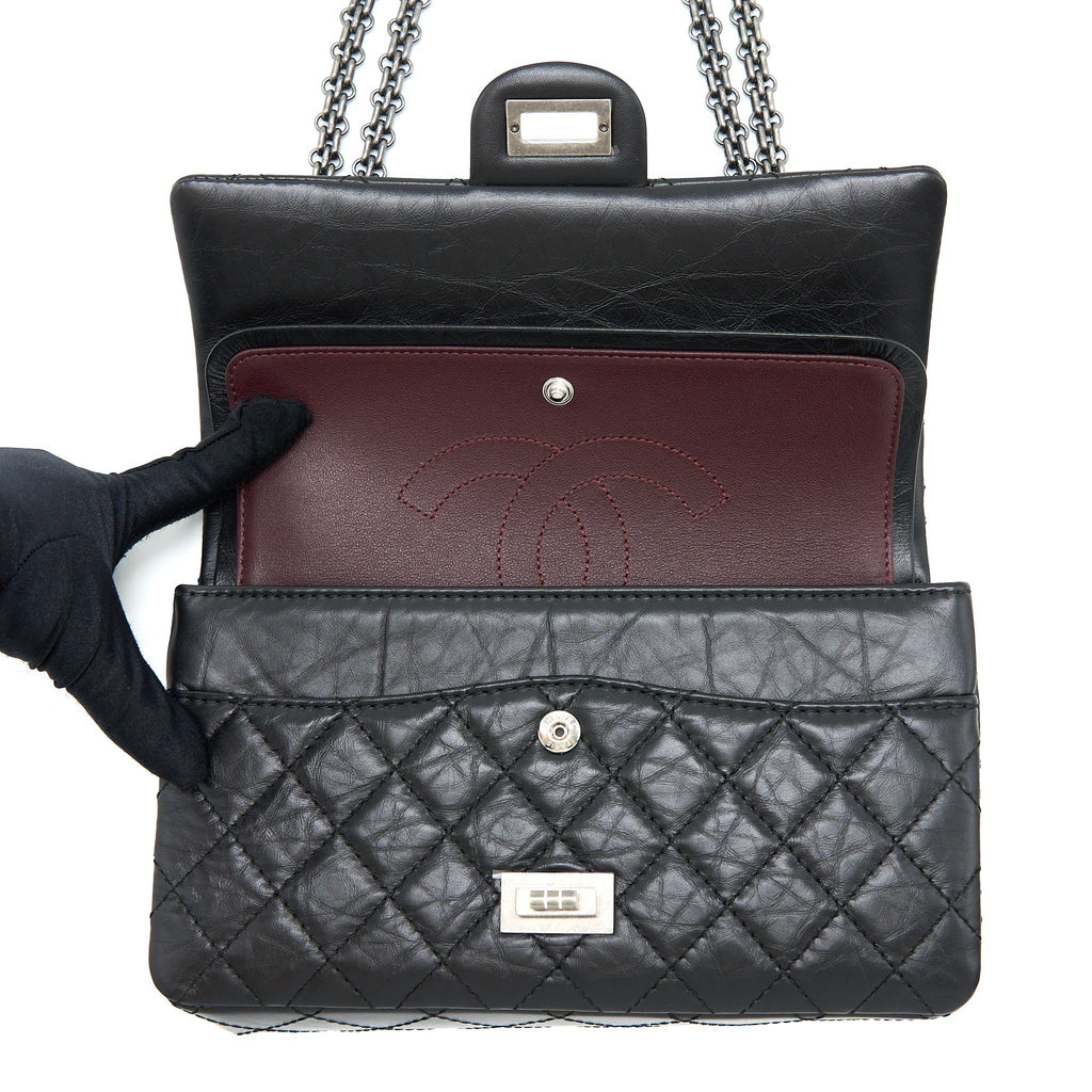 CHANEL 2.55 SMALL REISSUE FLAP BAG AGED CALFSKIN RUTHENIUM SHW (MICROCHIP)