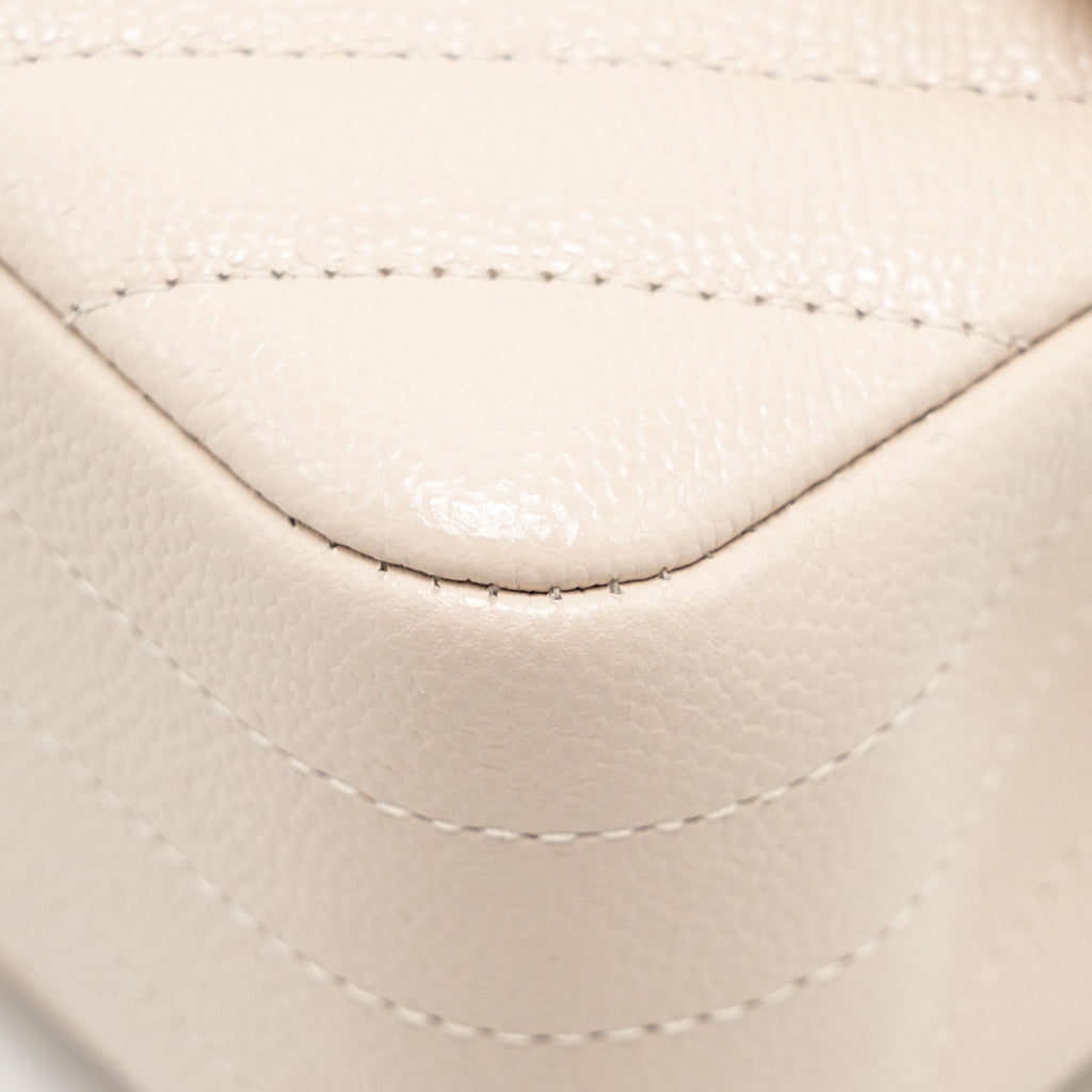 CHANEL MEDIUM CLASSIC DOUBLE FLAP BAG CHEVRON CAVIAR LIGHT BEIGE LGHW