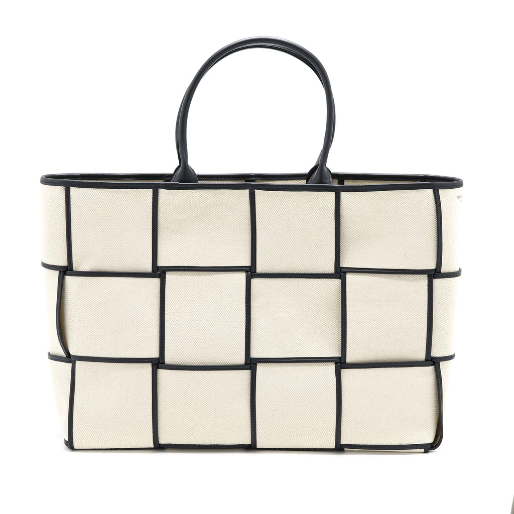 BOTTEGA VENETA LARGE ARCO TOTE CANVAS NATURAL / BLACK
