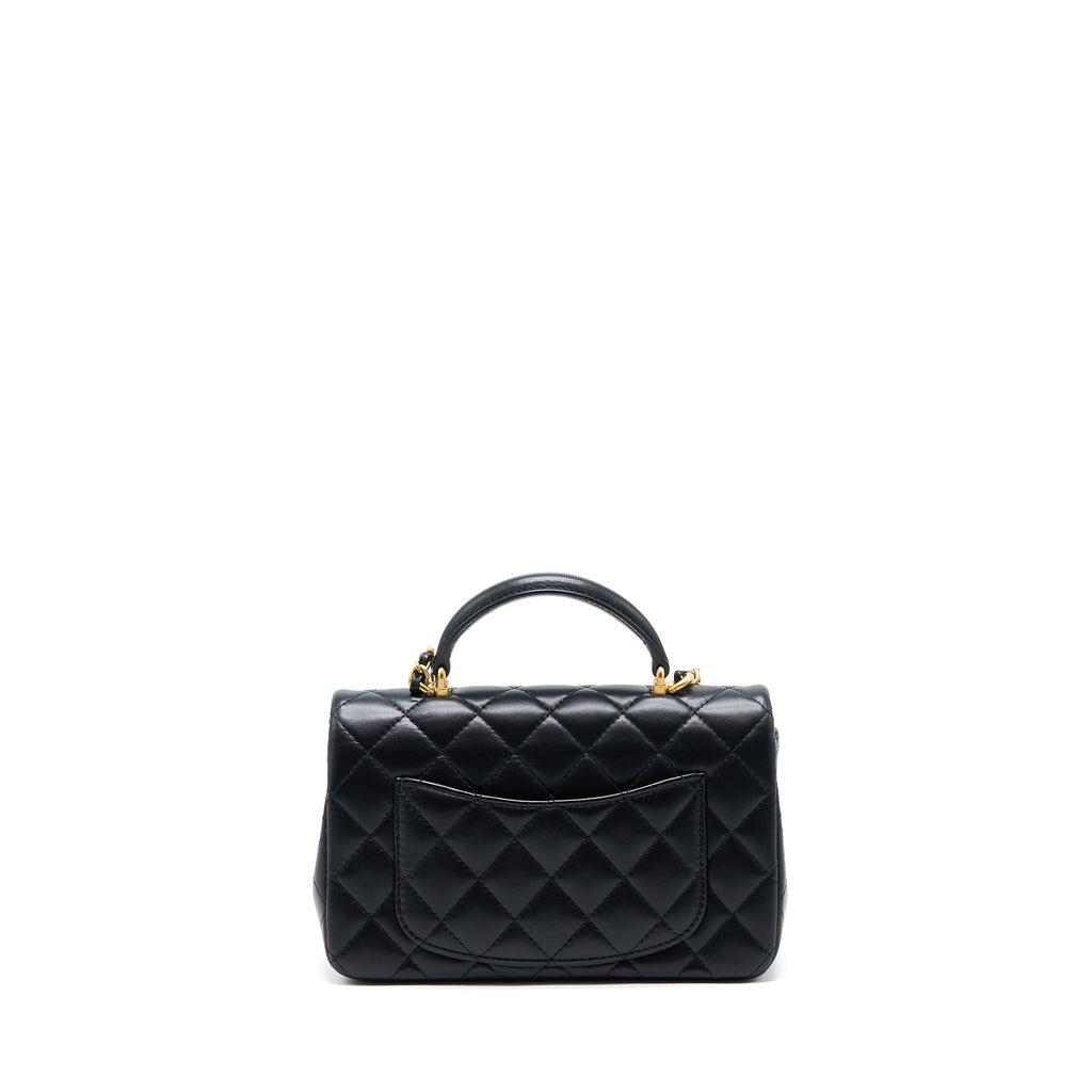 CHANEL 21K TOP HANDLE MINI RECTANGULAR FLAP BAG LAMBSKIN BLACK BRUSHED GHW(MICROCHIP)