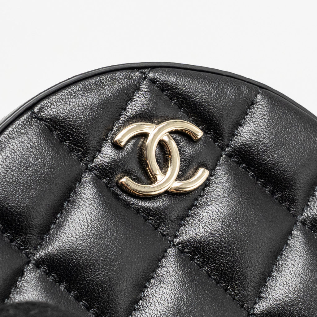 CHANEL 22C ROUND CLUTCH WITH CHAIN LAMBSKIN BLACK LGHW