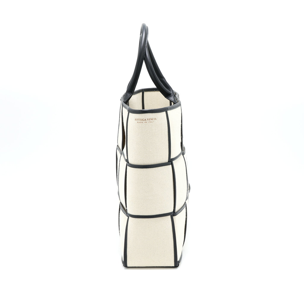 BOTTEGA VENETA LARGE ARCO TOTE CANVAS NATURAL / BLACK