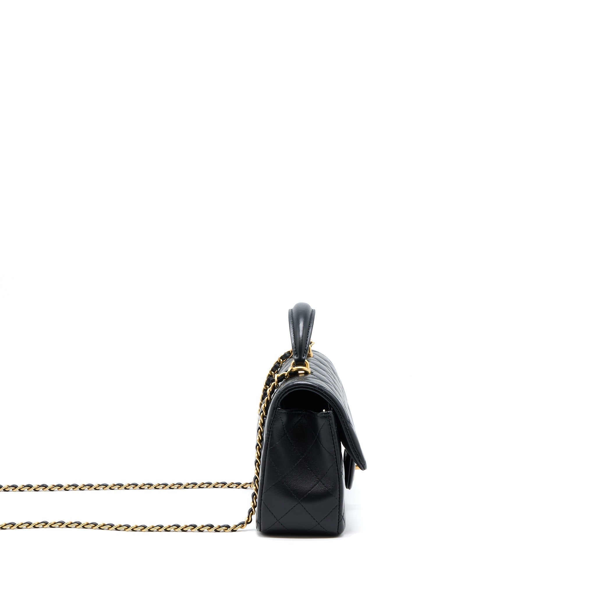 CHANEL 21K TOP HANDLE MINI RECTANGULAR FLAP BAG LAMBSKIN BLACK BRUSHED GHW(MICROCHIP)