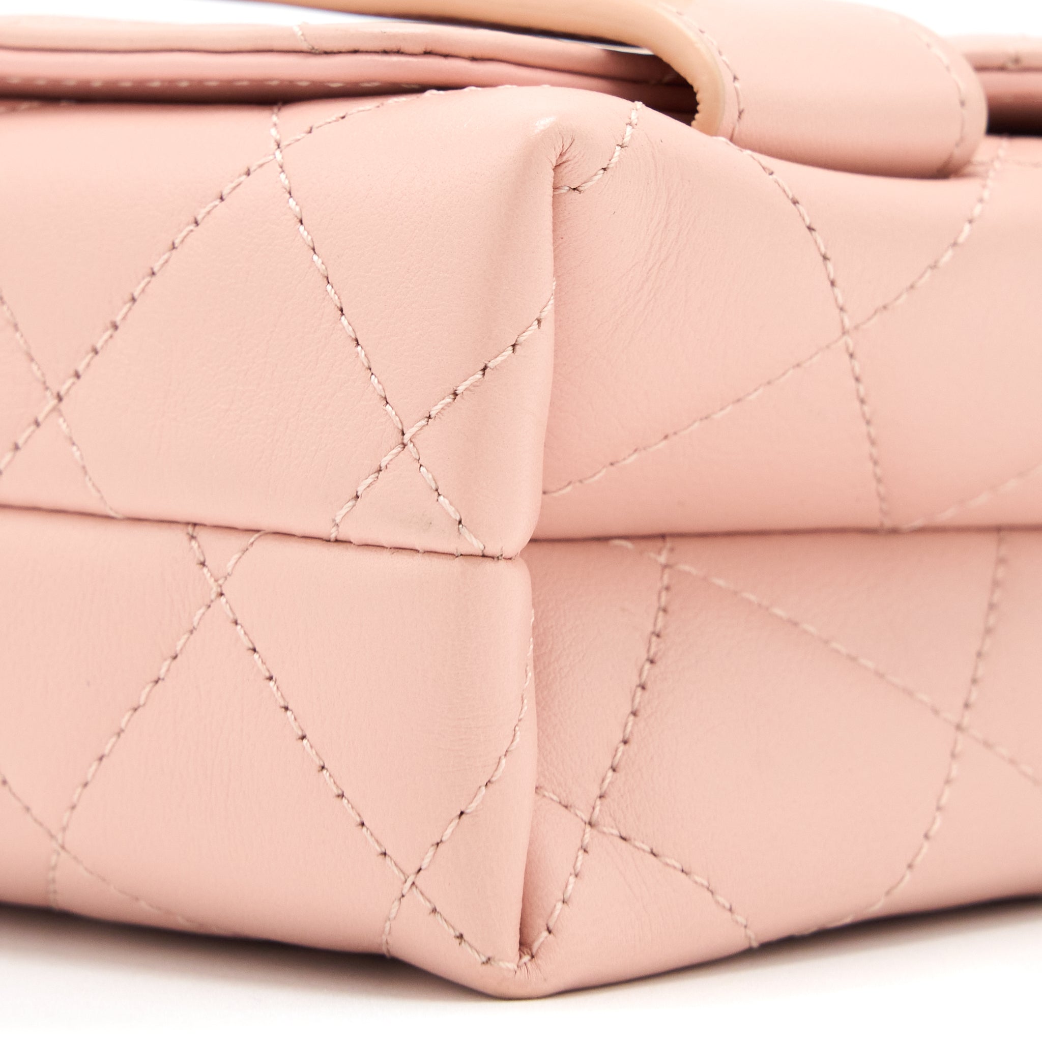 CHANEL FRONT LOGO FLAP BAG CALFSKIN PINK BRUSHED GHW