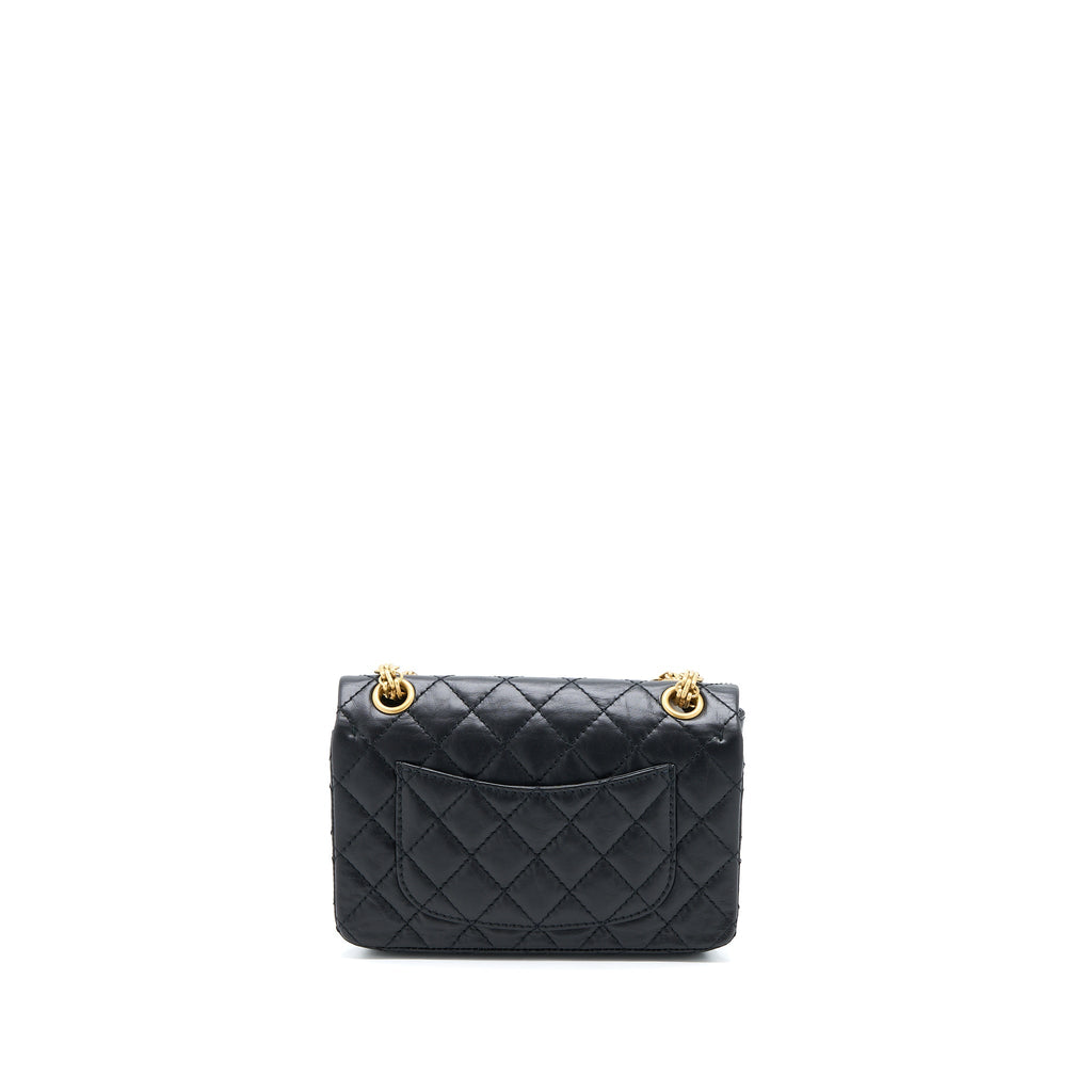 CHANEL MINI 2.55 REISSUE FLAP BAG AGED CALFSKIN BLACK BRUSHED GHW (MICROCHIP)