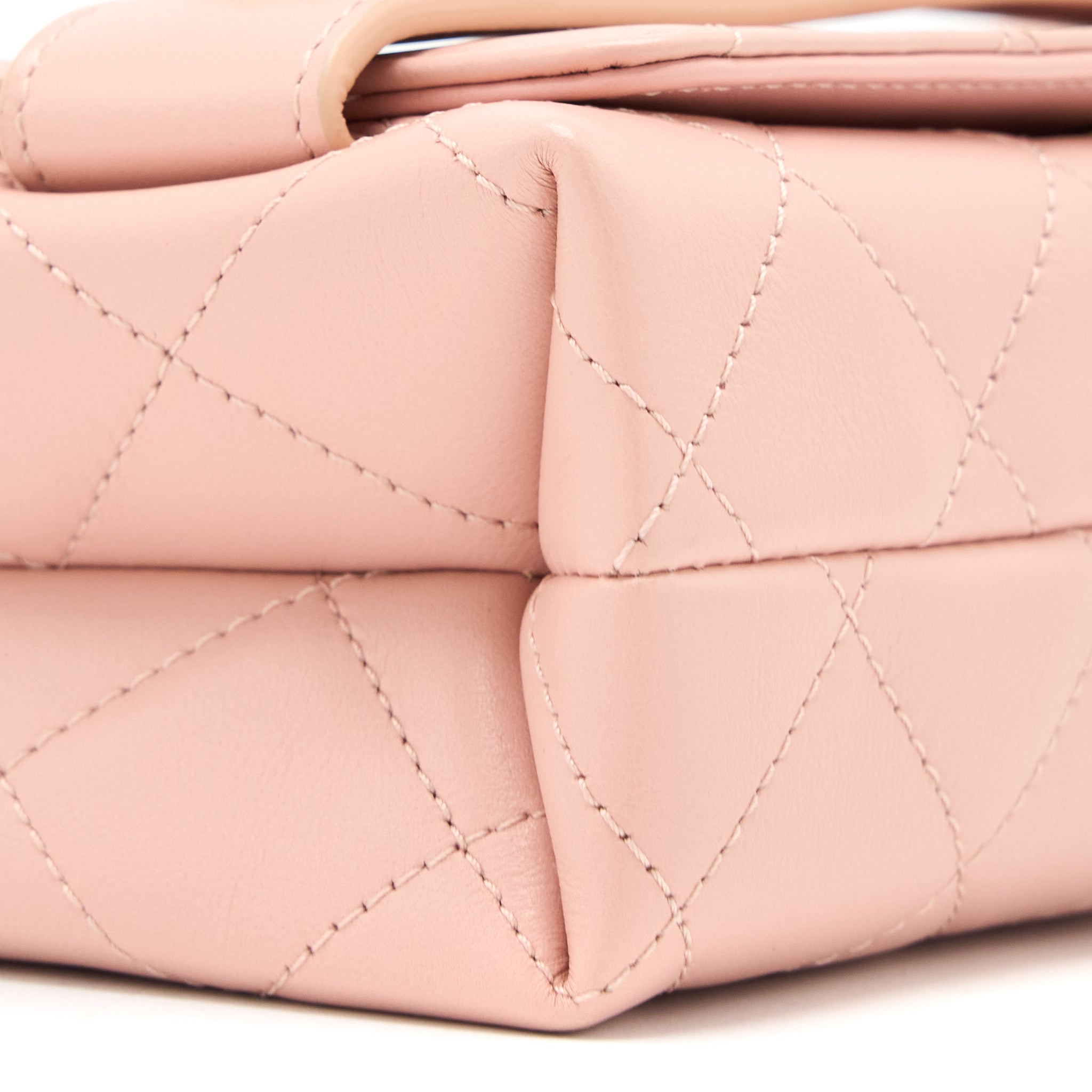 CHANEL FRONT LOGO FLAP BAG CALFSKIN PINK BRUSHED GHW