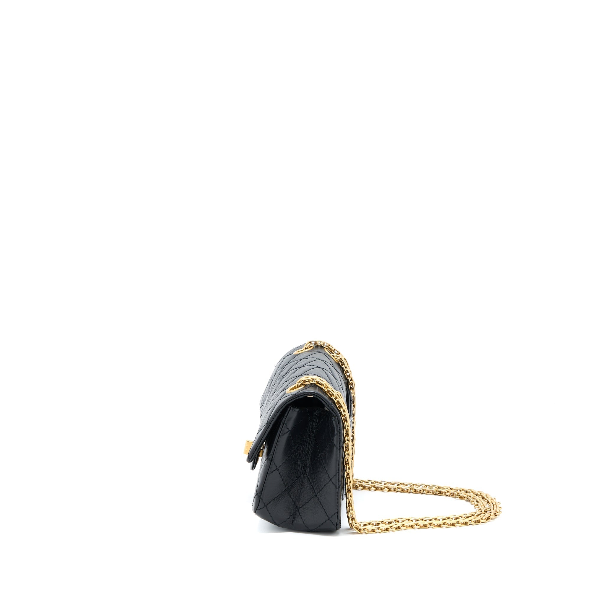 CHANEL MINI 2.55 REISSUE FLAP BAG AGED CALFSKIN BLACK BRUSHED GHW (MICROCHIP)