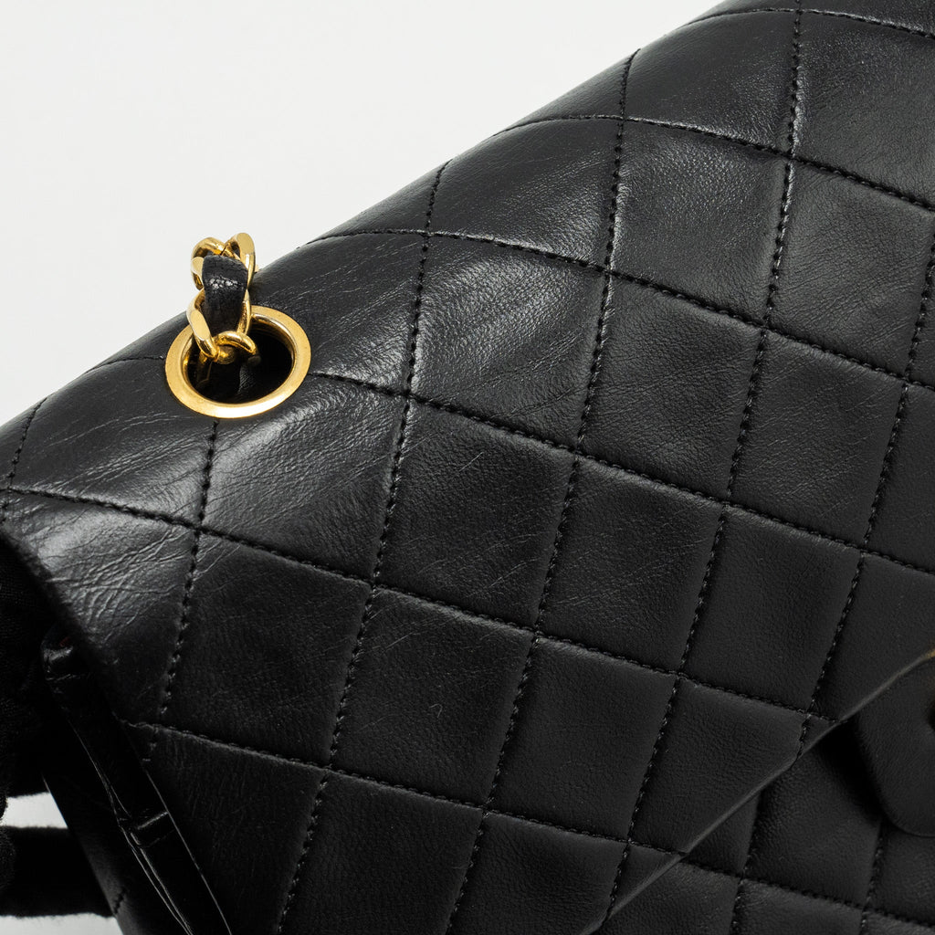 CHANEL VINTAGE MEDIUM CLASSIC DOUBLE FLAP BAG LAMBSKIN BLACK GHW