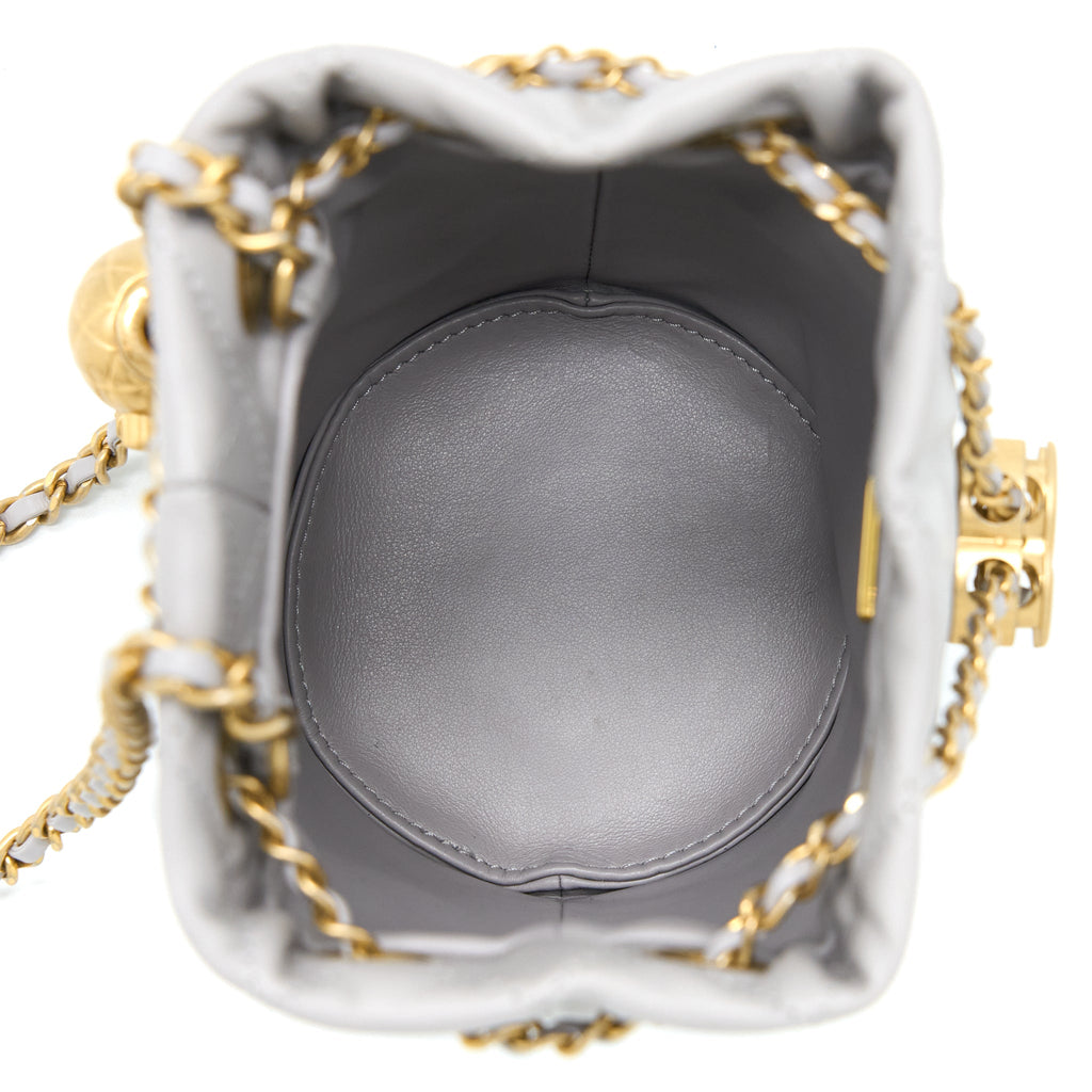 CHANEL 22B PEARL CRUSH BUCKET BAG LAMBSKIN GREY GHW (MICROCHIP)
