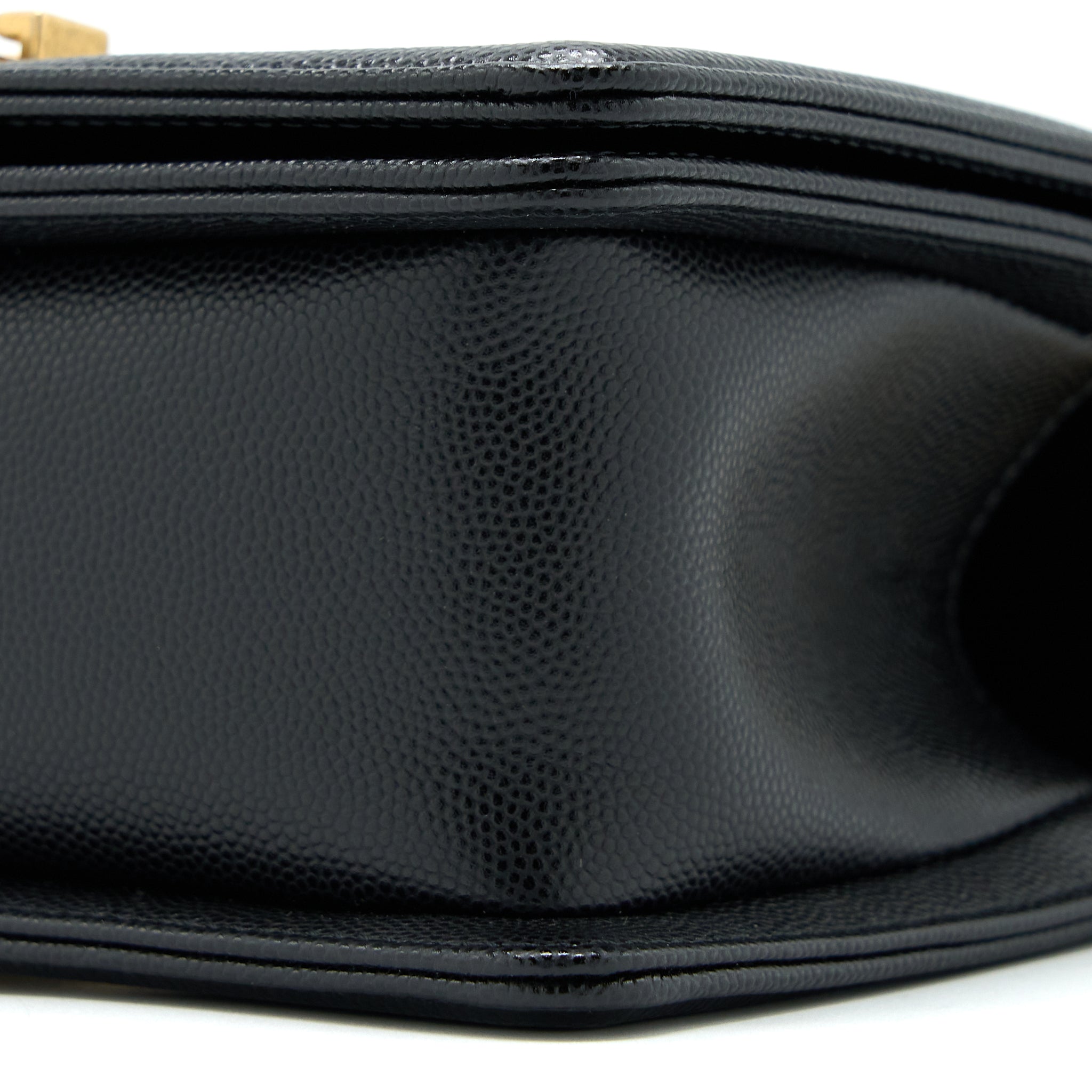CHANEL SMALL BOY BAG CAVIAR BLACK BRUSHED GHW (MICROCHIP)
