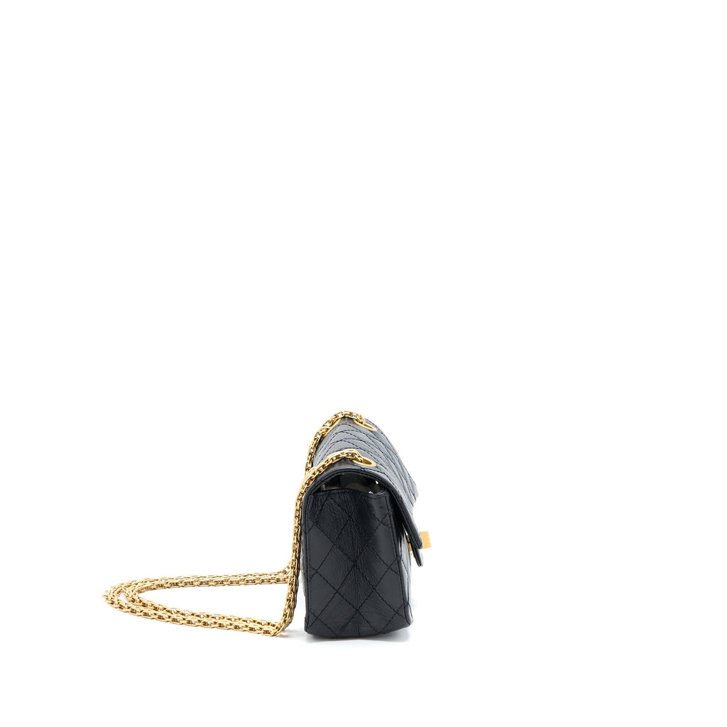 CHANEL MINI 2.55 REISSUE FLAP BAG AGED CALFSKIN BLACK BRUSHED GHW (MICROCHIP)
