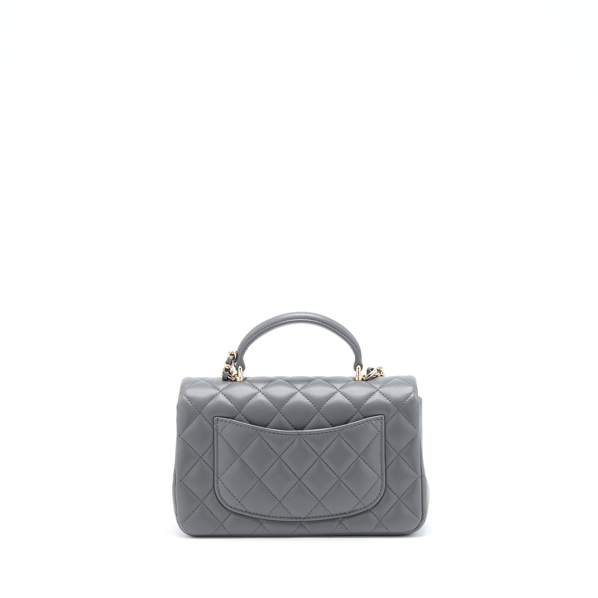 CHANEL 22A TOP HANDLE MINI RECTANGULAR FLAP BAG LAMBSKIN GREY LGHW(MICROCHIP)