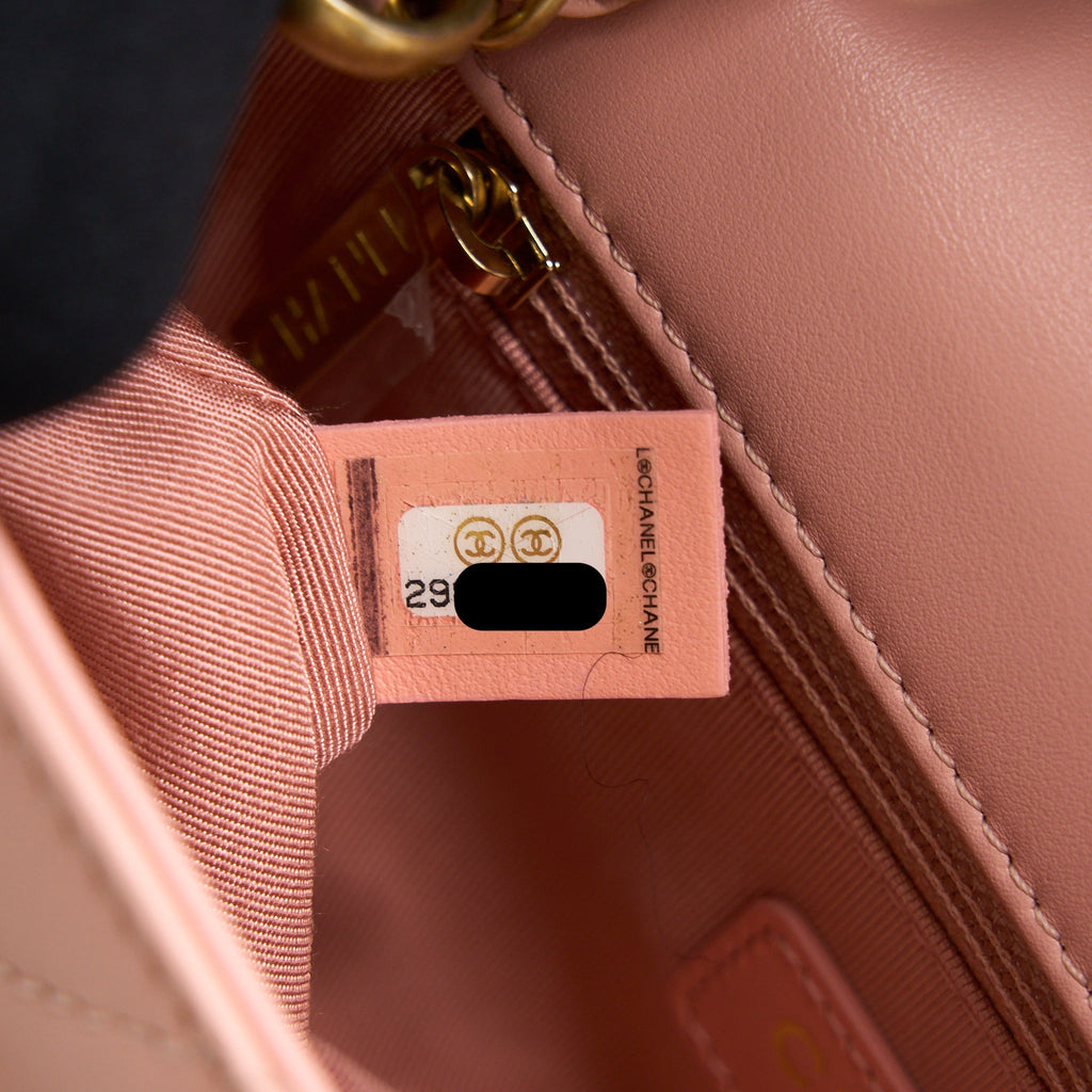 CHANEL FRONT LOGO FLAP BAG CALFSKIN PINK BRUSHED GHW
